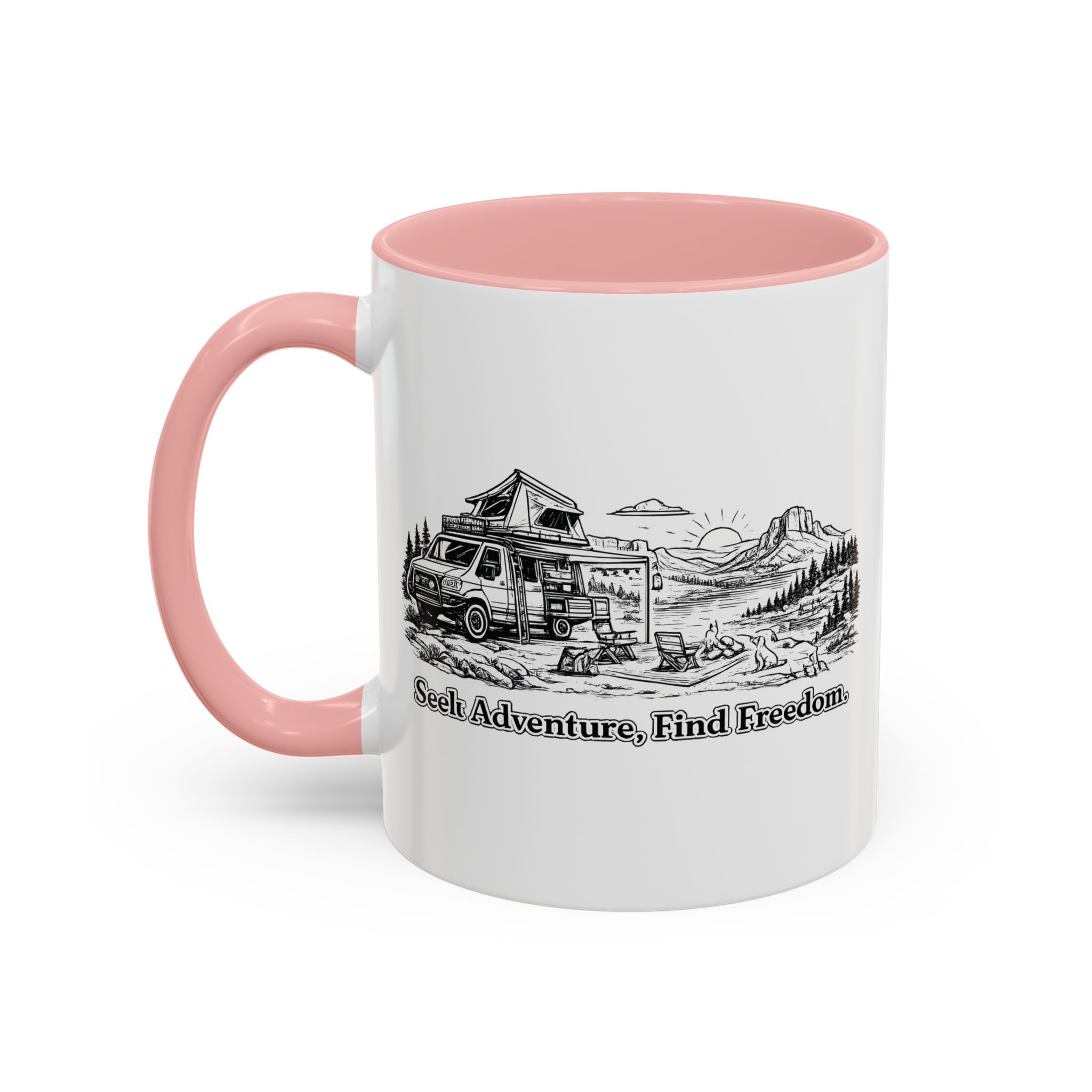 Accent Coffee Mug (11, 15oz) — "Seek Adventure, Find Freedom" Design Minimal-Line