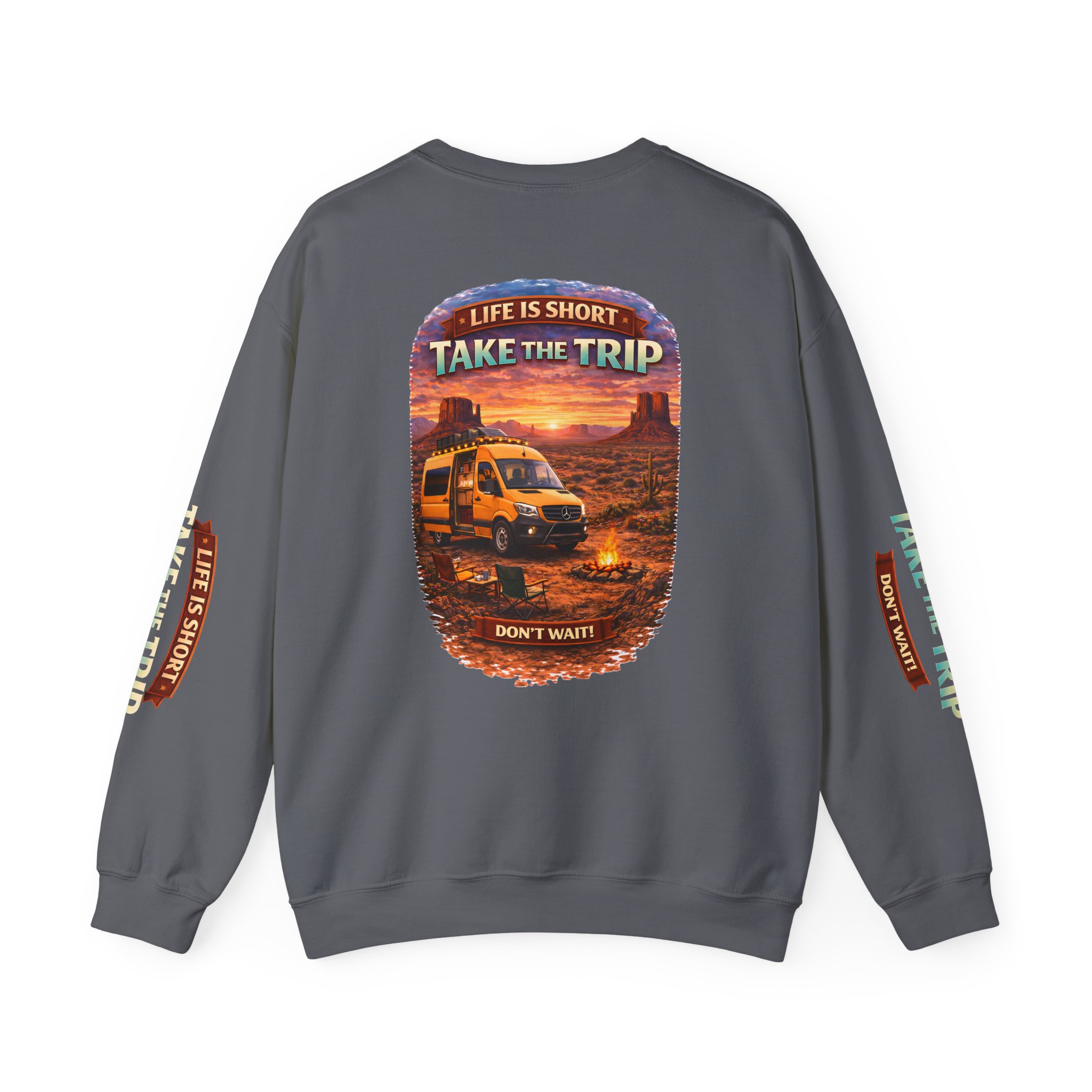 Unisex Heavy Blend™ Crewneck Sweatshirt — "Live Is Short Take The Trip" Design Scenic-Line