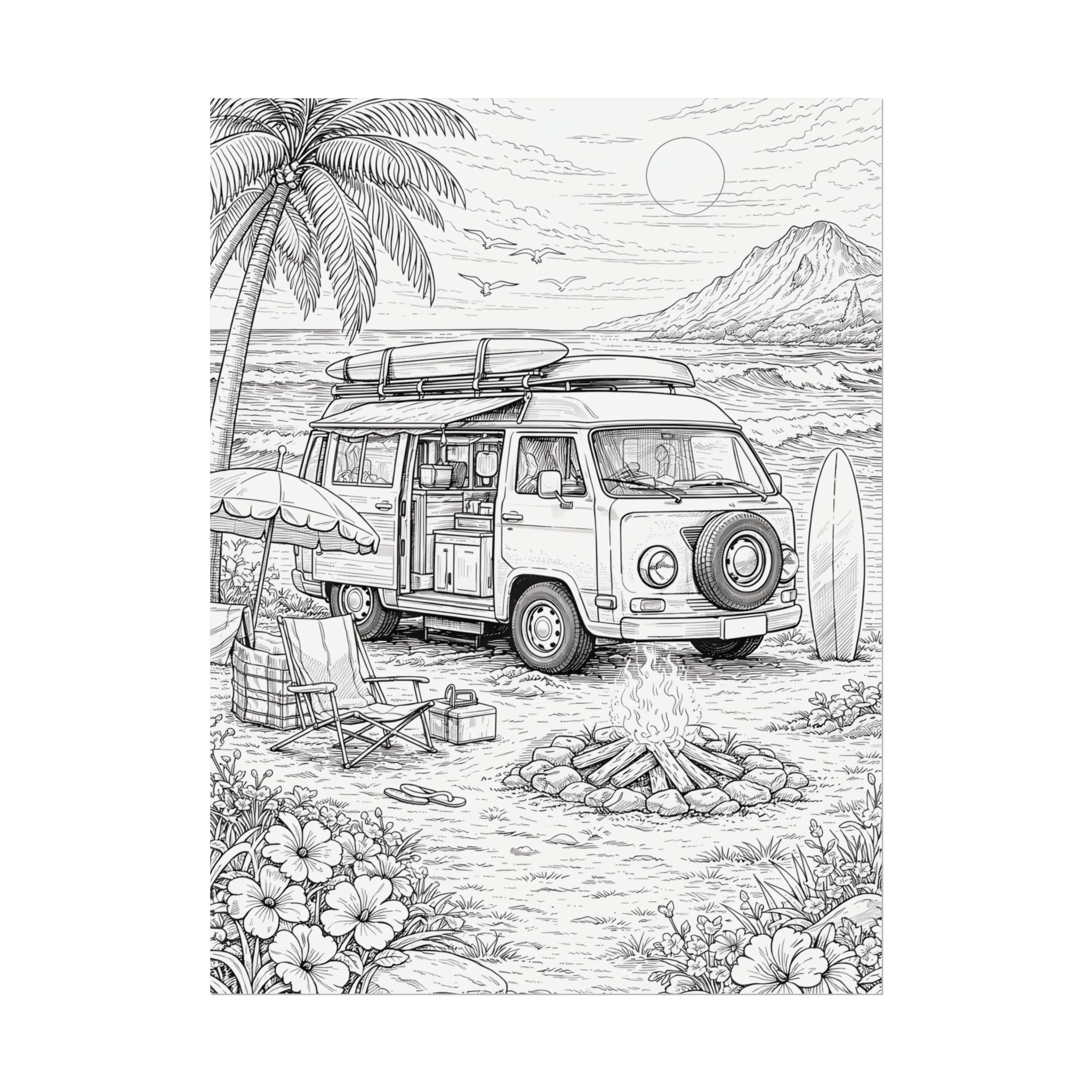 Campervan Poster — Vintage RV Camping Landscape Wall Art