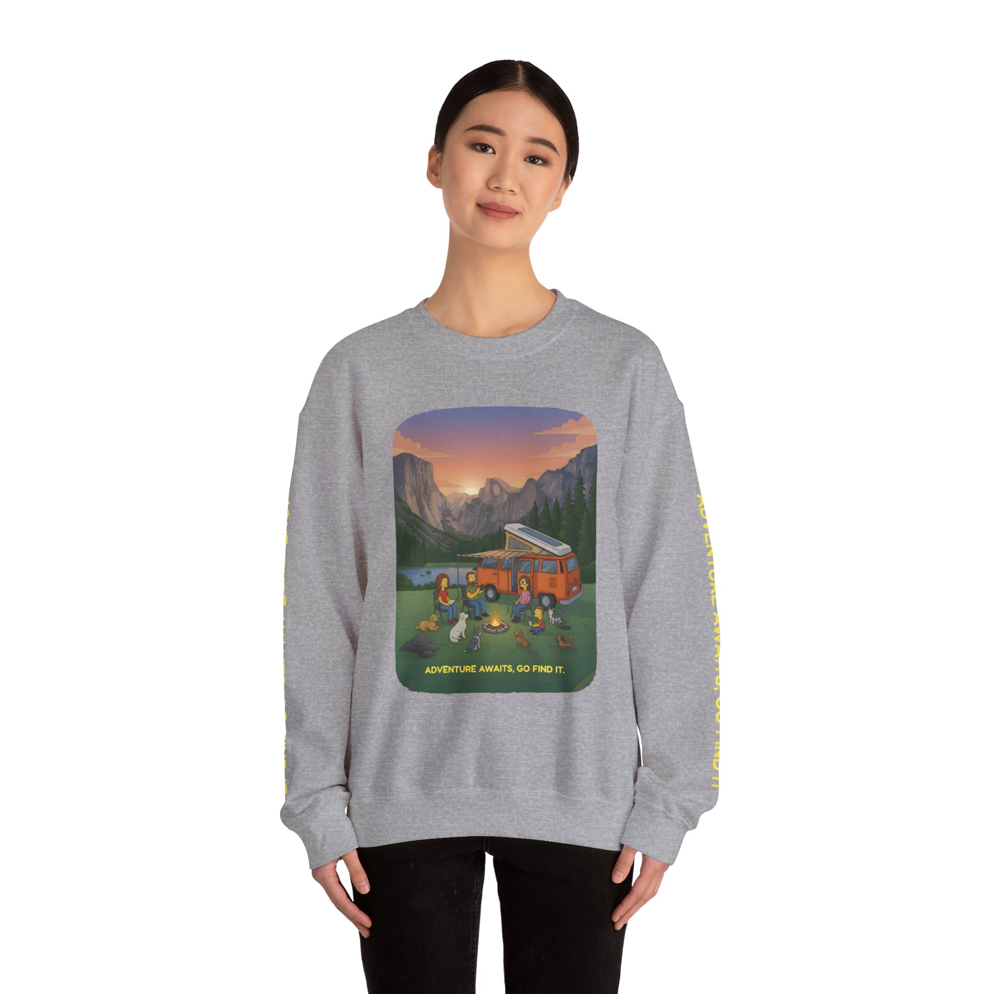 Unisex Heavy Blend™ Crewneck Sweatshirt — "Adventure Awaits-Go Find It"" Design Sitcom-Line