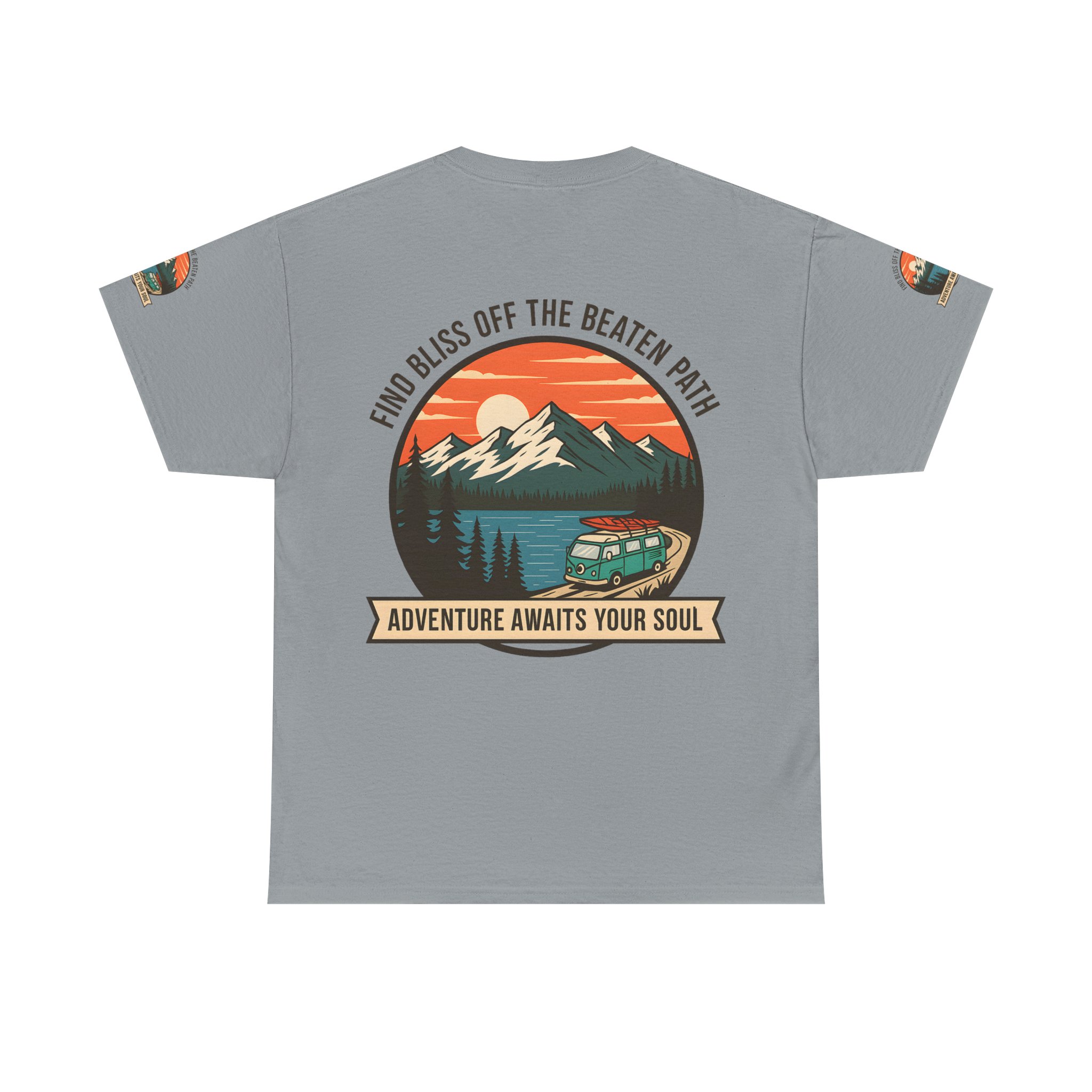 Unisex Heavy Cotton Tee — "Find Bliss Off the Beaten Path" Mountain & Camper T‑Shirt
