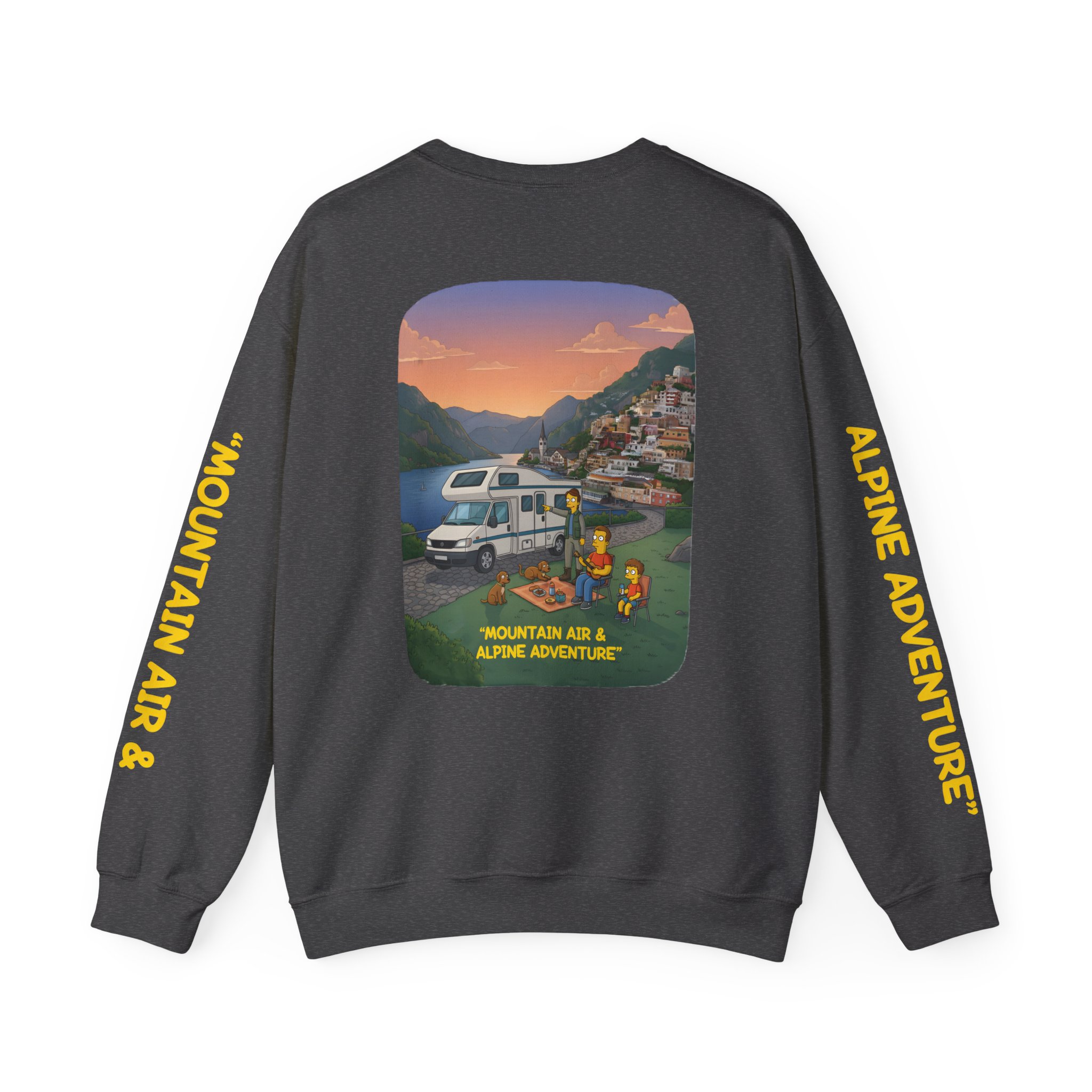 Unisex Heavy Blend™ Crewneck Sweatshirt — "Mountain Air-Alpine Adventure" Design Sitcom-Line