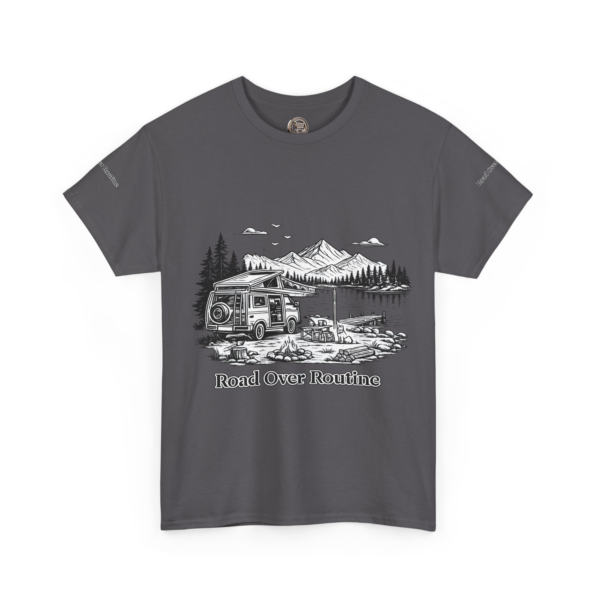 Unisex Heavy Cotton Tee — "Road Over Routine" Design Minimal-Line
