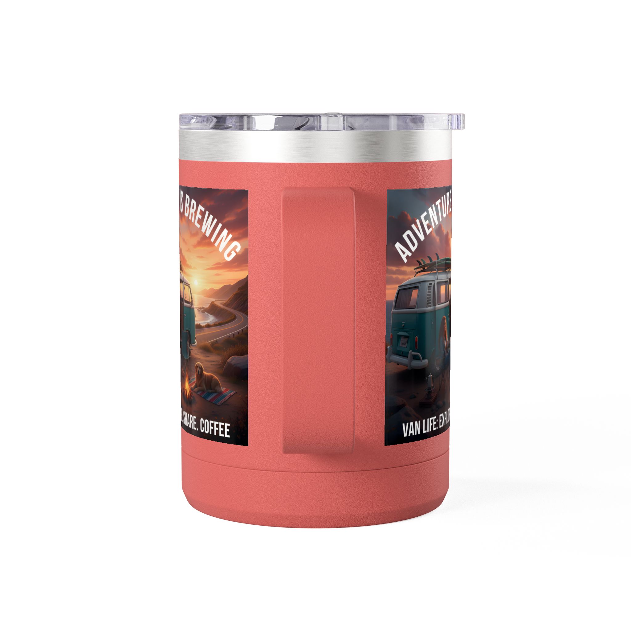 Coffee Mug Tumbler, 15oz-- "Adventure Is Brewing"