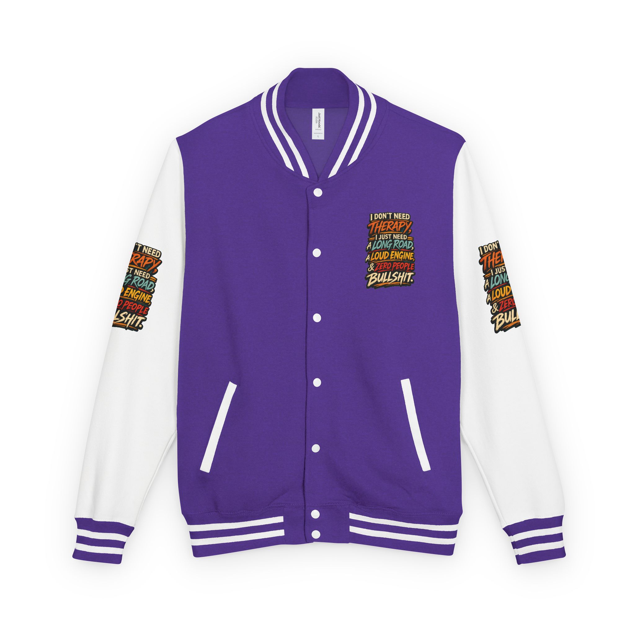 Unisex Heavyweight Letterman Jacket — "I Dont Need Therapy" Design F**K-Line