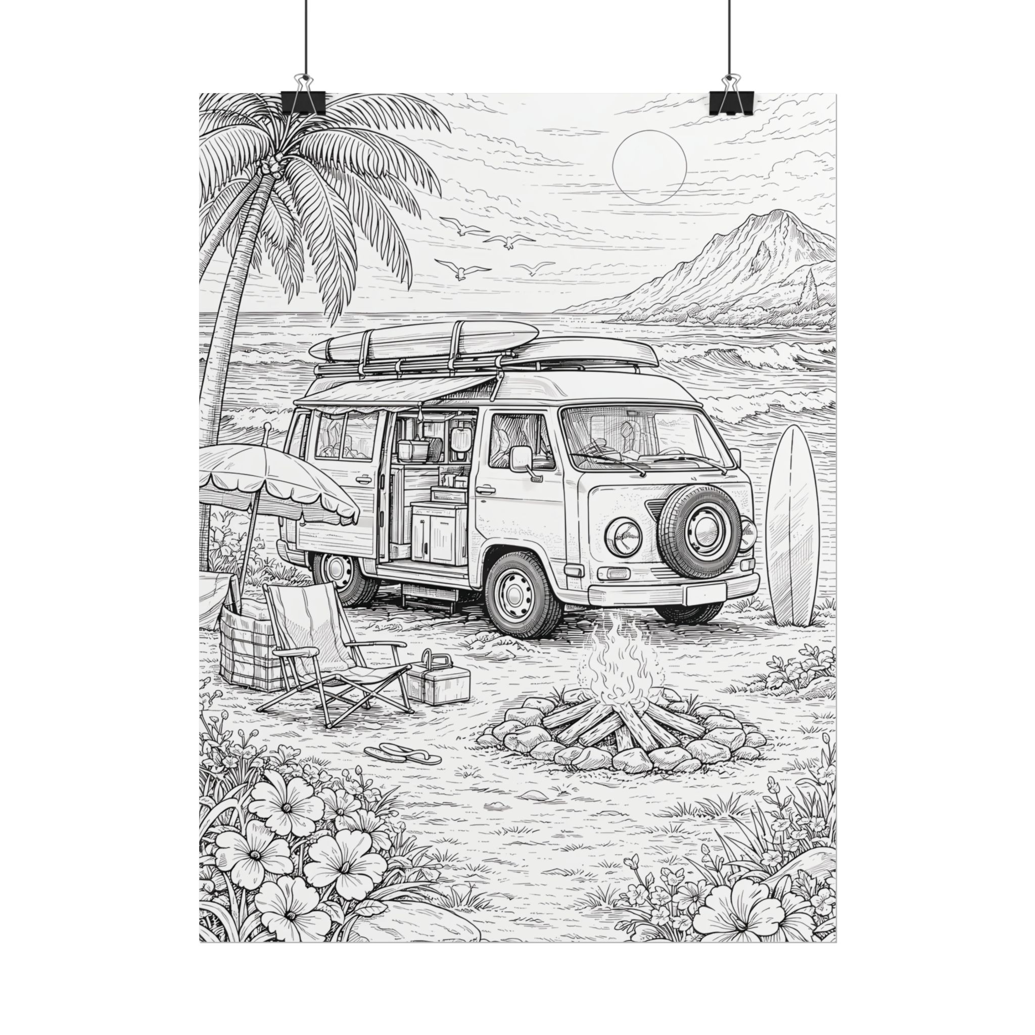 Campervan Poster — Vintage RV Camping Landscape Wall Art