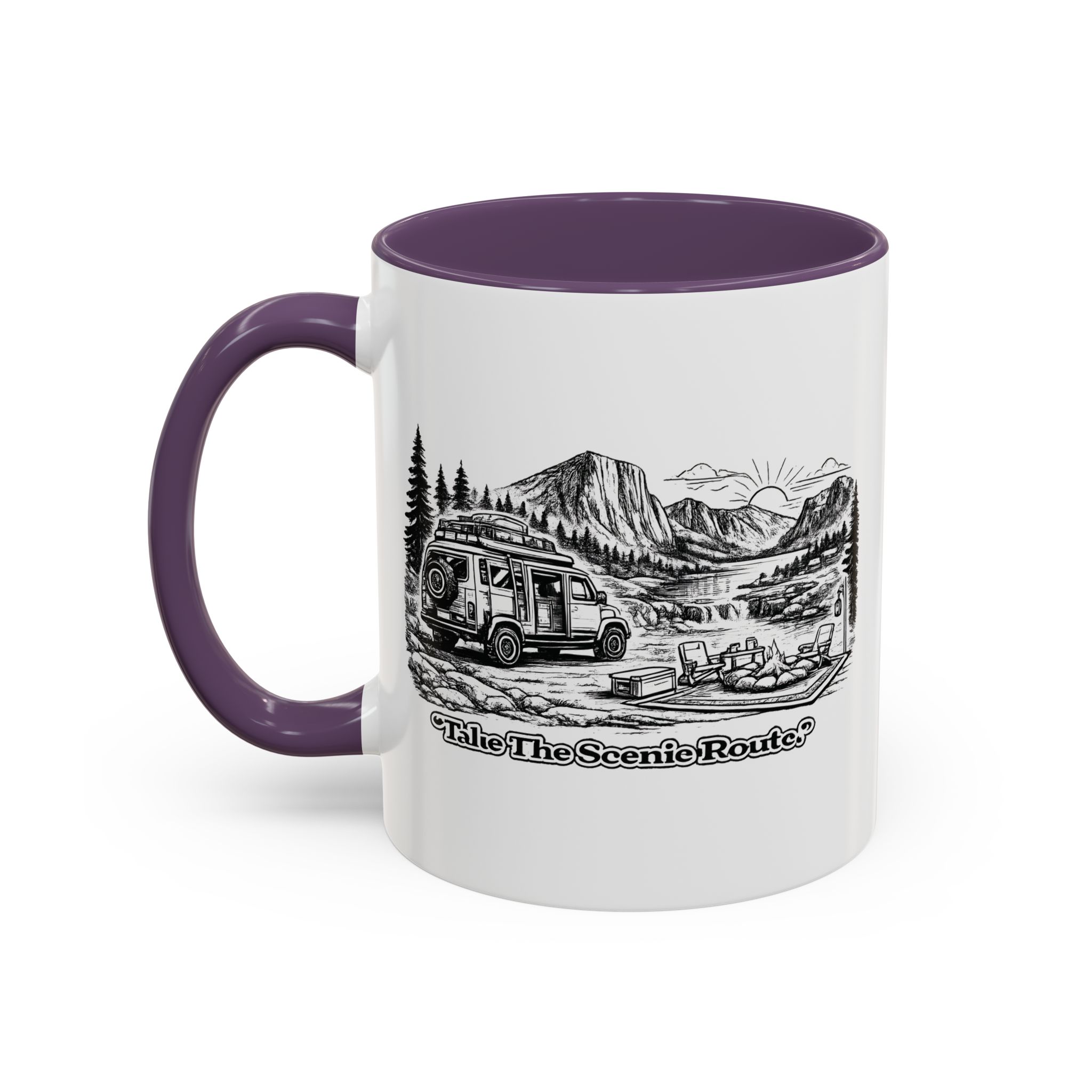 Accent Coffee Mug (11, 15oz) — "Take The Scenic Route" Design Minimal-Line