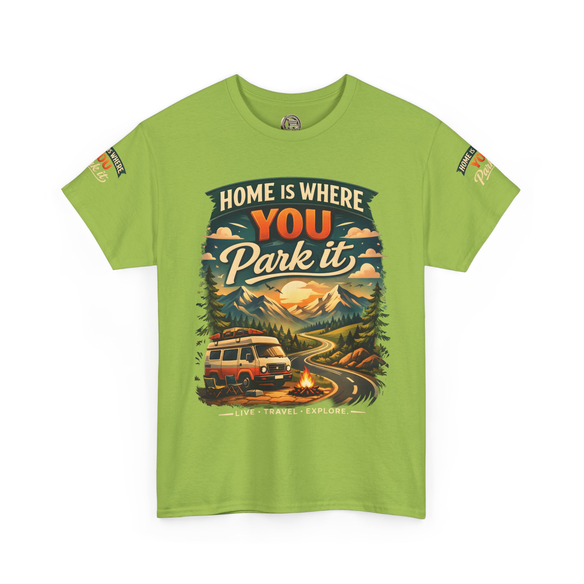 Unisex Heavy Cotton Tee — "Hom Is Where You Park It" Design Scenic-Line