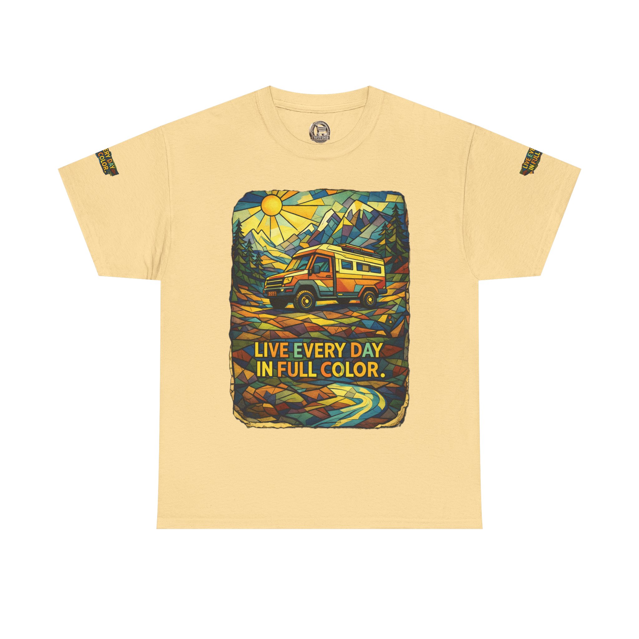 6626581022233439048_2048.jpeg Unisex Heavy Cotton Tee — "Live Life Every Day In Full Color" Design Cubic-Line