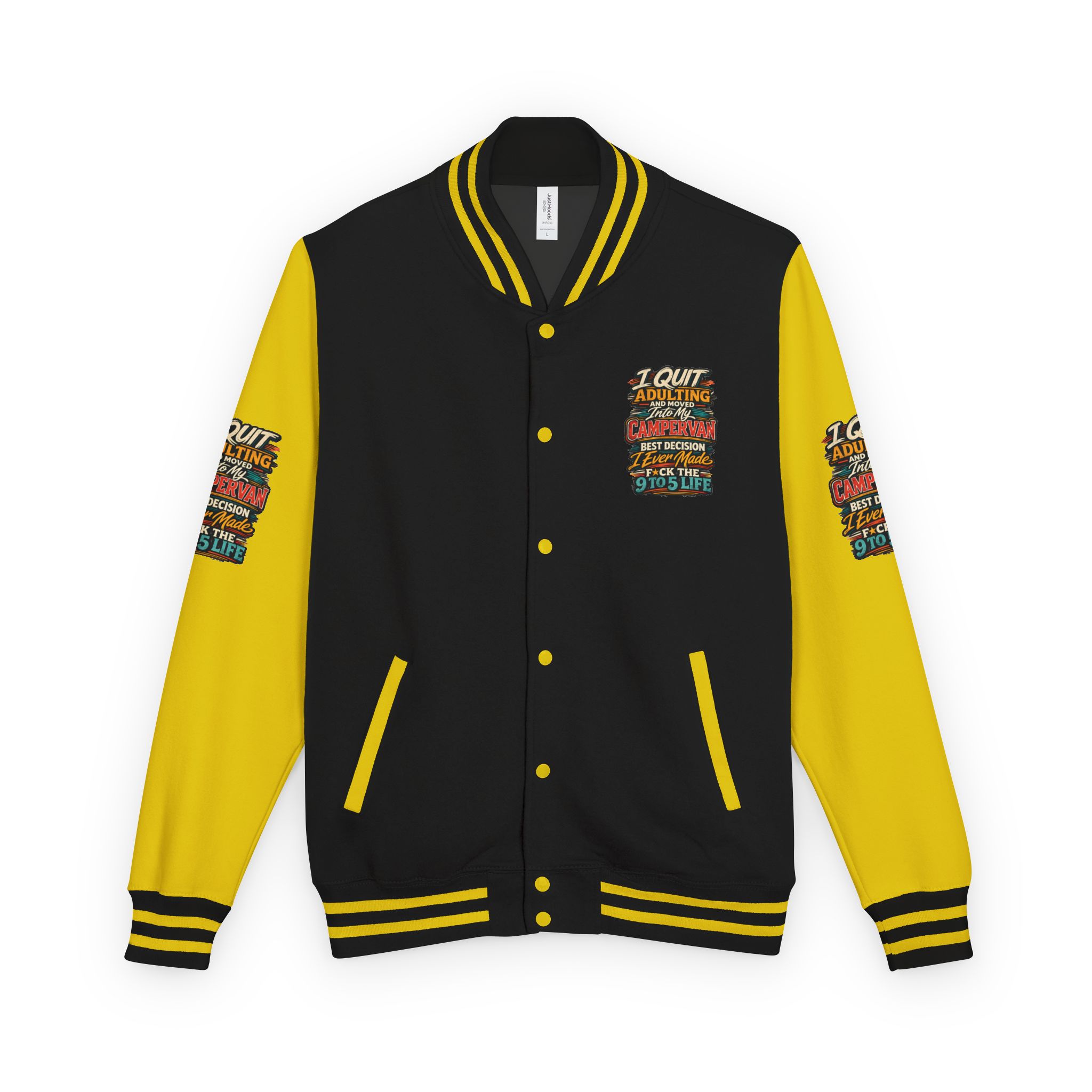 6626686091013803411_2048-1.jpeg Unisex Heavyweight Letterman Jacket — "I Quit Adulting" Design F**K-Line