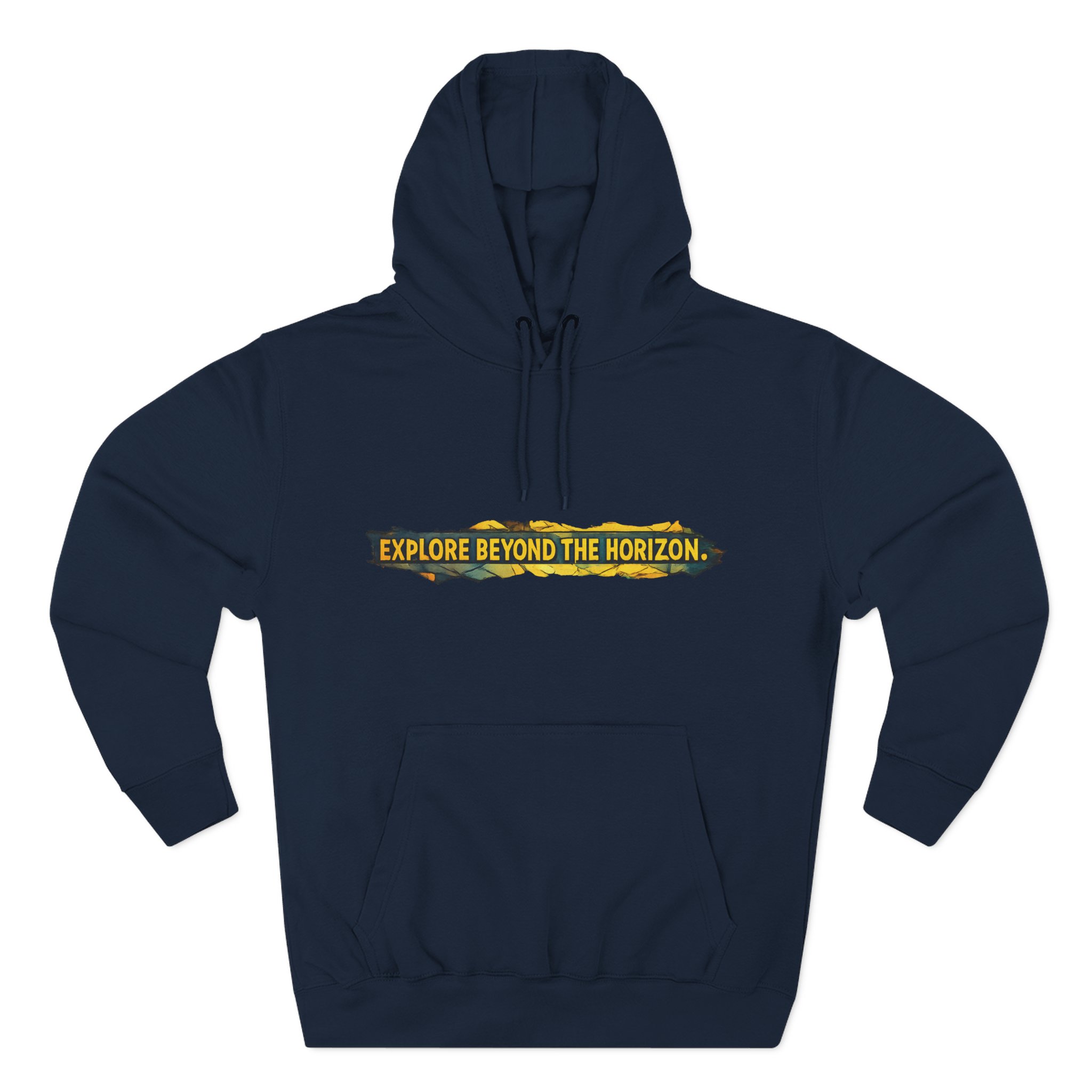 Three-Panel Fleece Hoodie - "Explore Beyond The Horizon" Design Cubic-Line