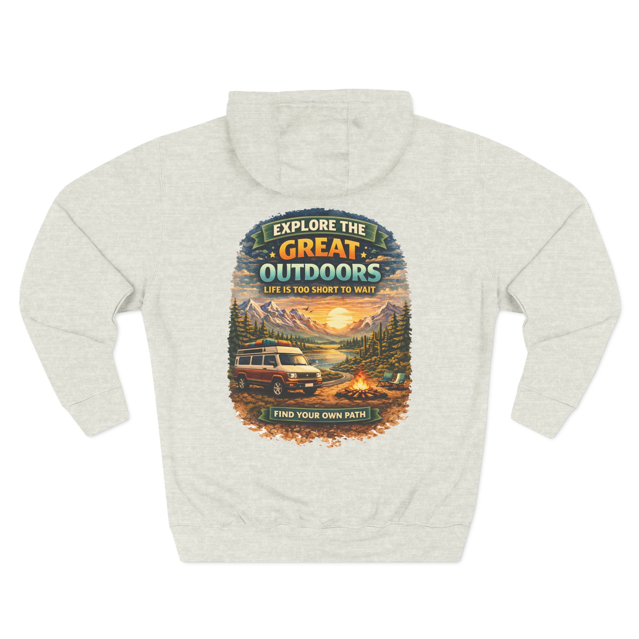 Three-Panel Fleece Hoodie - "Explore The Great Outdoors" Design Scenic-Line