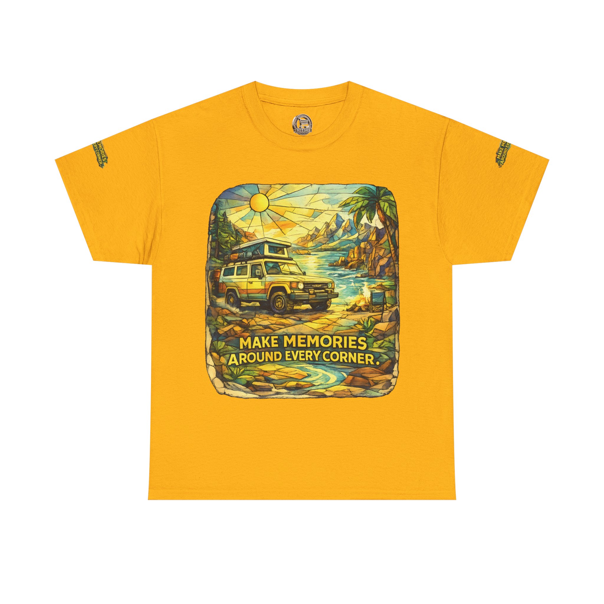 6636517216350962817_2048.jpeg Unisex Heavy Cotton Tee — "Make Memories Around Every Corner" Design Cubic-Line