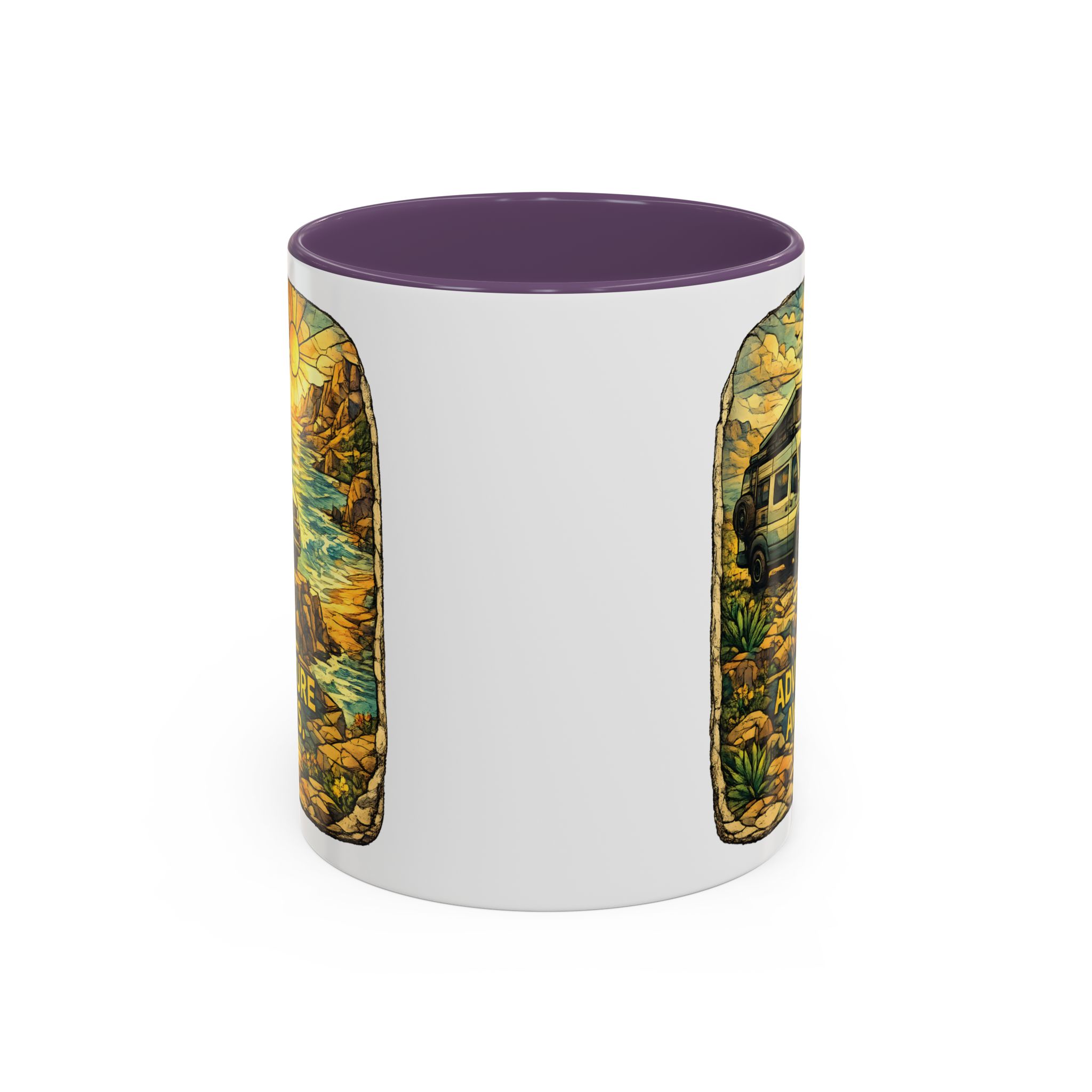 Accent Coffee Mug (11, 15oz) — "Adventure Awaits" Design Cubic-Line