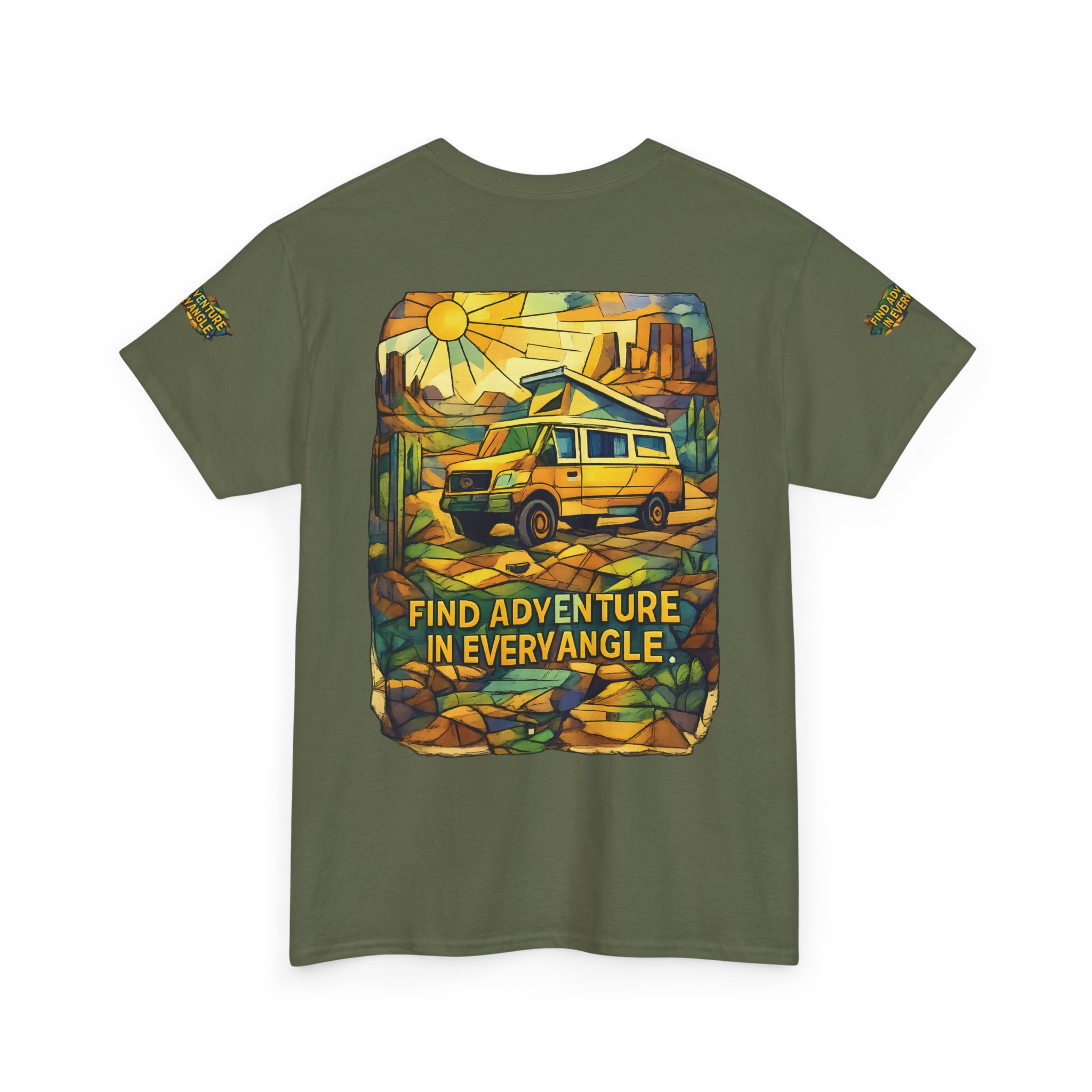 Unisex Heavy Cotton Tee — "Find Adventure In Every Corner" Design Cubic-Line