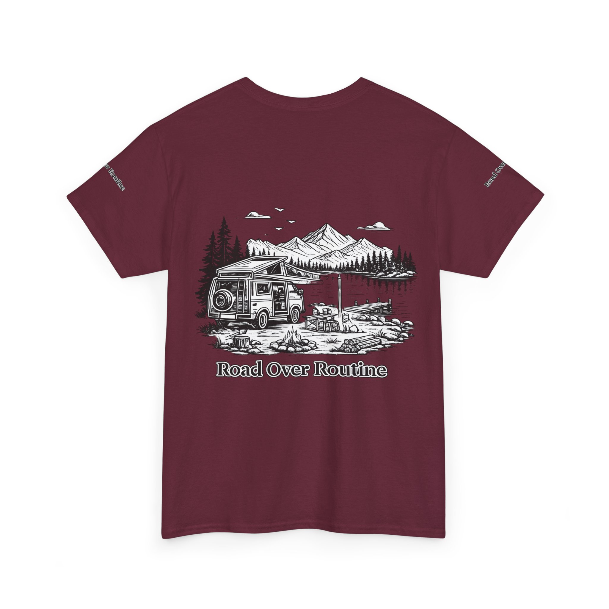 Unisex Heavy Cotton Tee — "Road Over Routine" Design Minimal-Line