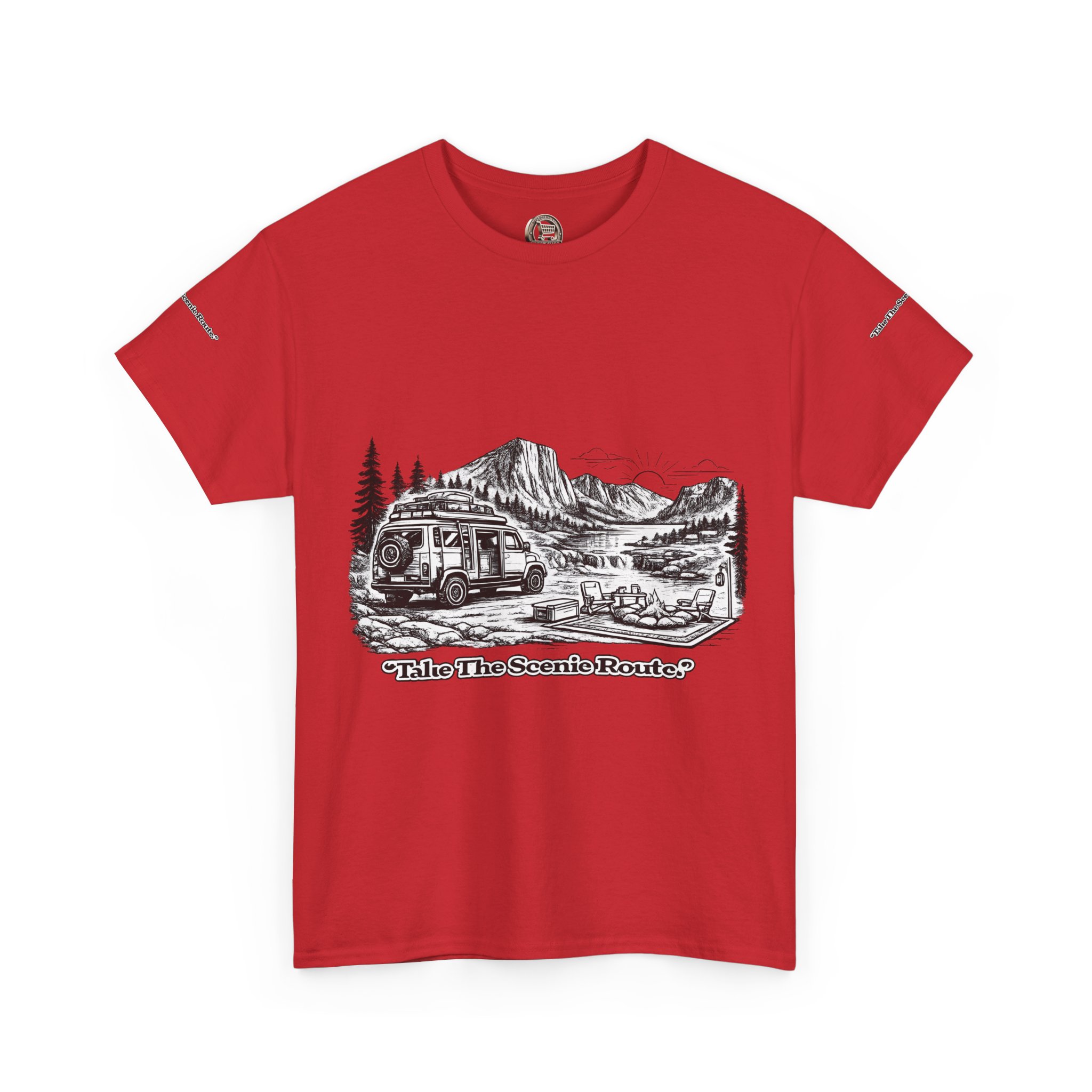 Unisex Heavy Cotton Tee — "Take The Scenic Route" Design Minimal-Line