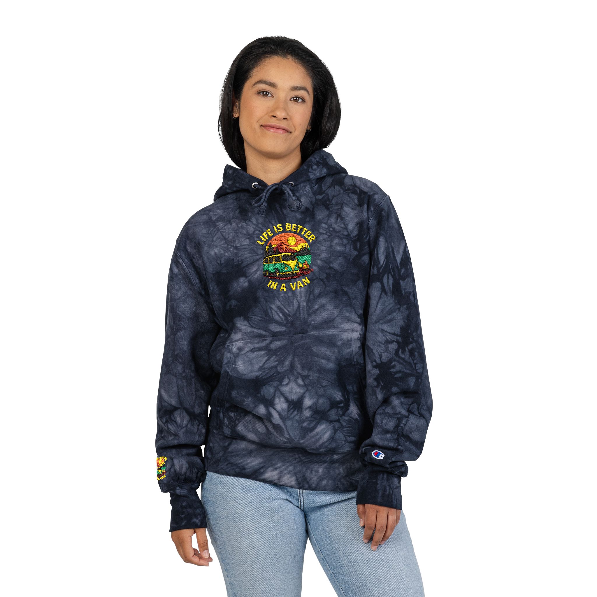Unisex Tie-Dye Embroidered Hoodie — 'Life Is Better With A Van' Graphic