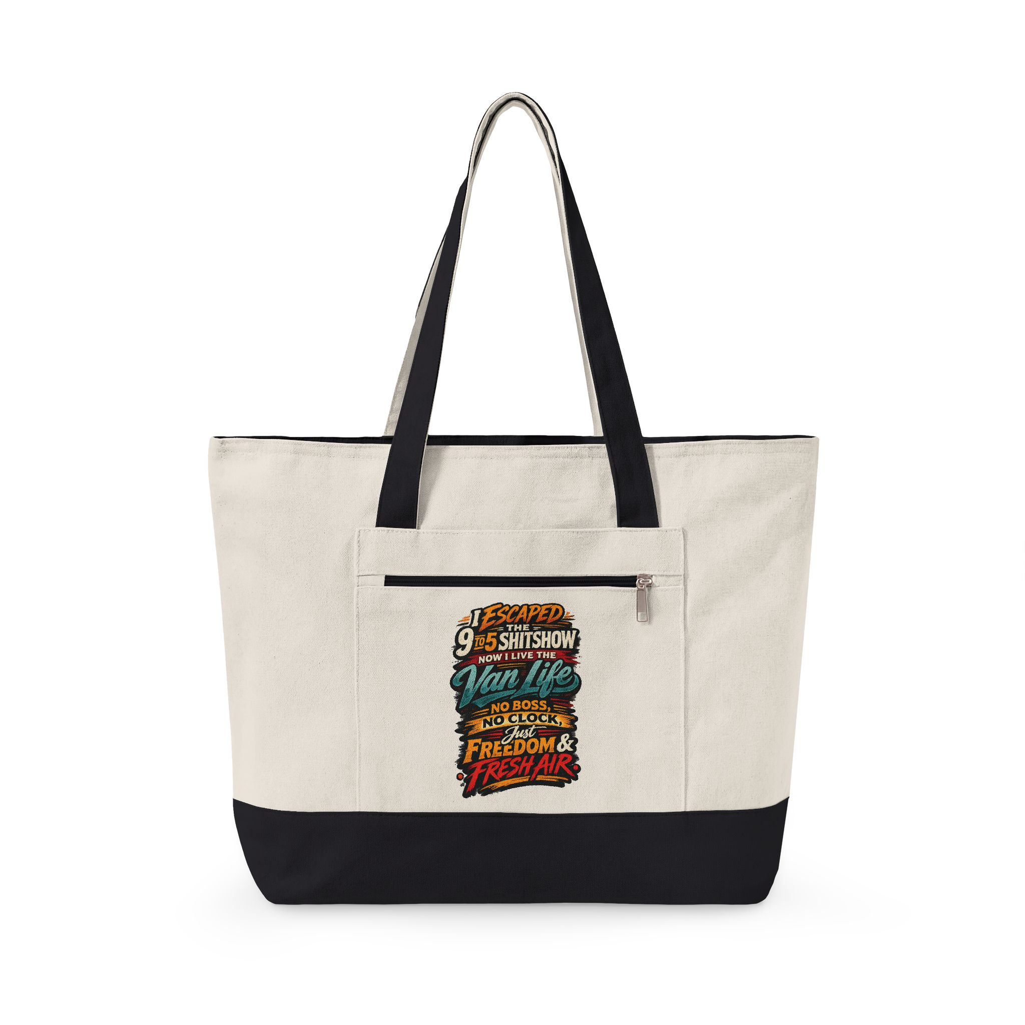 6649696612737796201_2048.jpeg Zippered Canvas Tote — "I Escaped The 9 To 5" (Design F**K-Line)