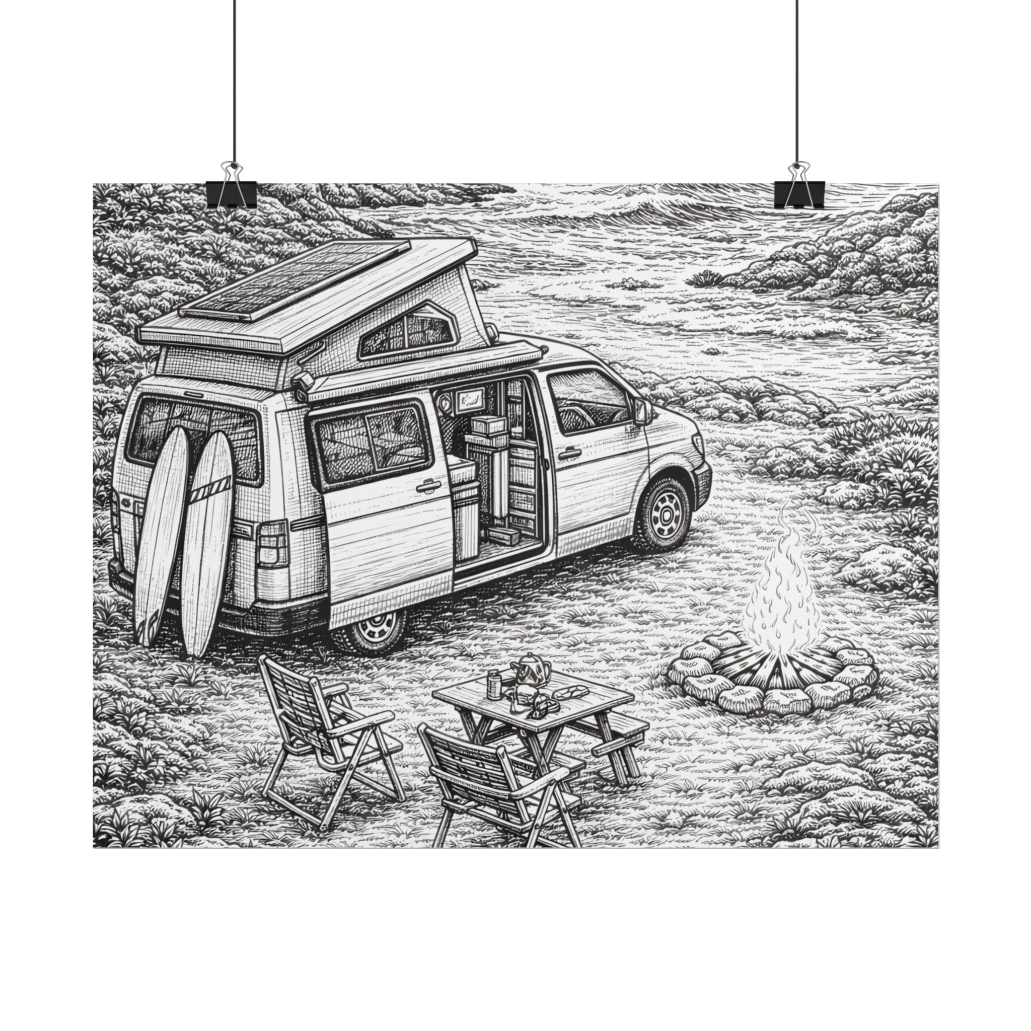 Campervan Poster — Vintage RV Camping Landscape Wall Art