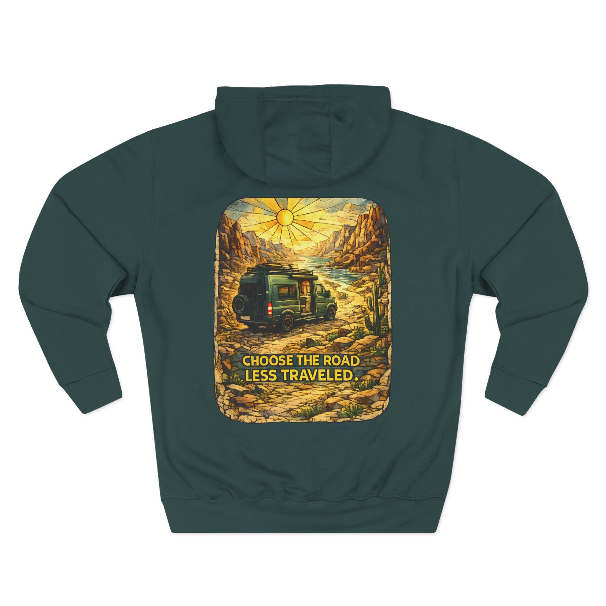 Three-Panel Fleece Hoodie - "Choose The Road Less Traveled" Design Cubic-Line
