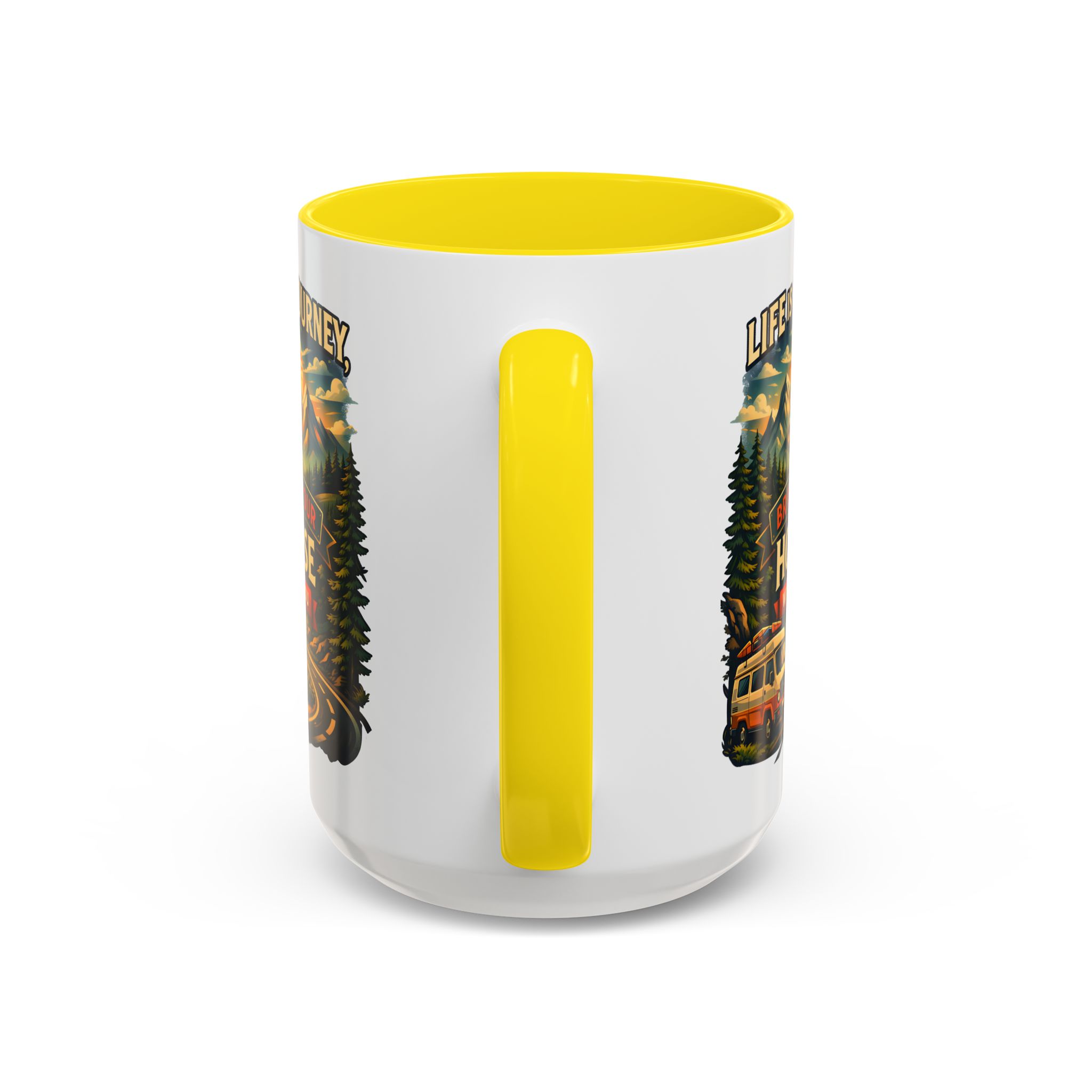 Accent Coffee Mug (11, 15oz) — "Live Is A Journey-Bring Your House With You" Design Scenic-Line