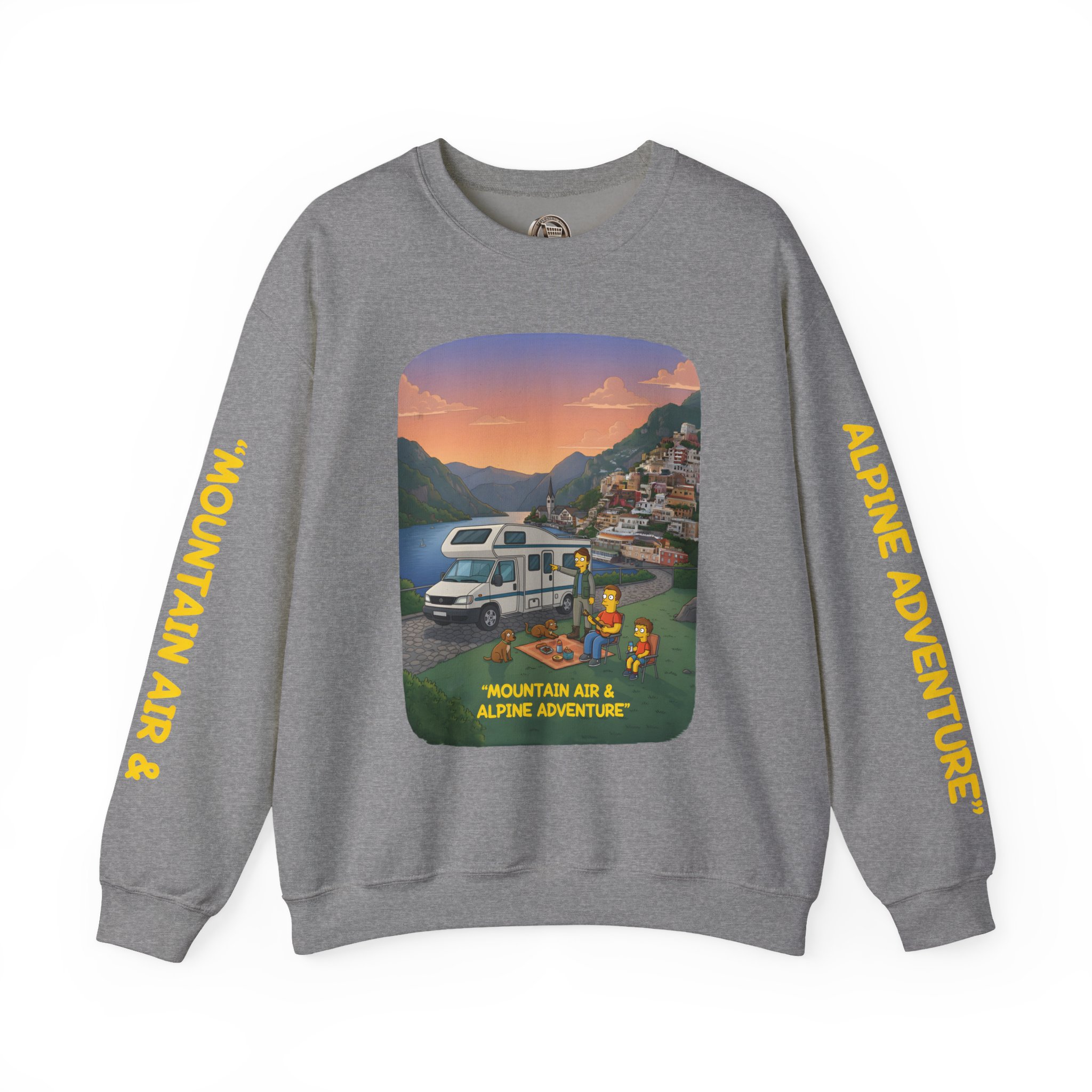 Unisex Heavy Blend™ Crewneck Sweatshirt — "Mountain Air-Alpine Adventure" Design Sitcom-Line