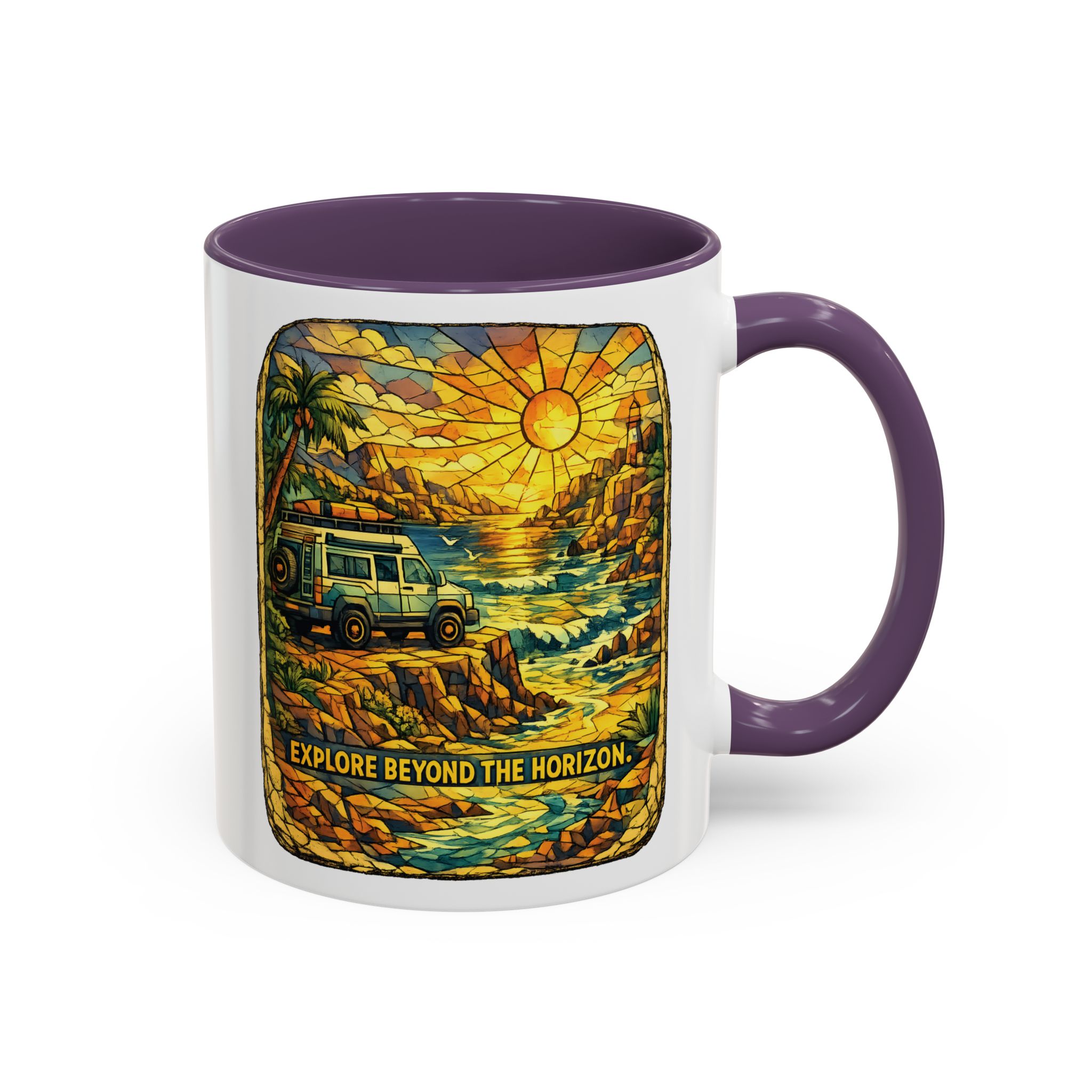 Accent Coffee Mug (11, 15oz) — "Explore Beyond The Horizon" Design Cubic-Line