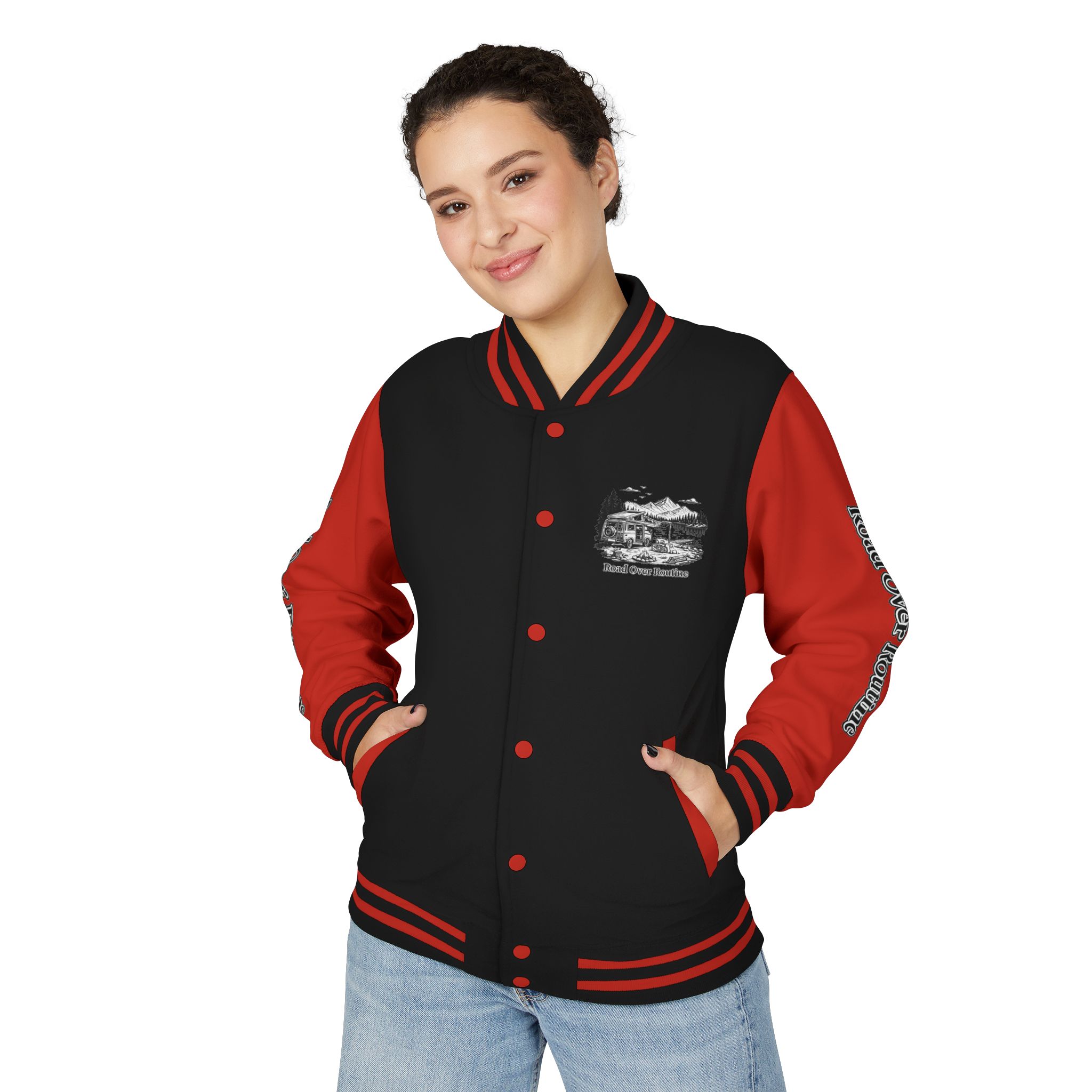 Unisex Heavyweight Letterman Jacket — "Road Over Routine" Travel Varsity Coat
