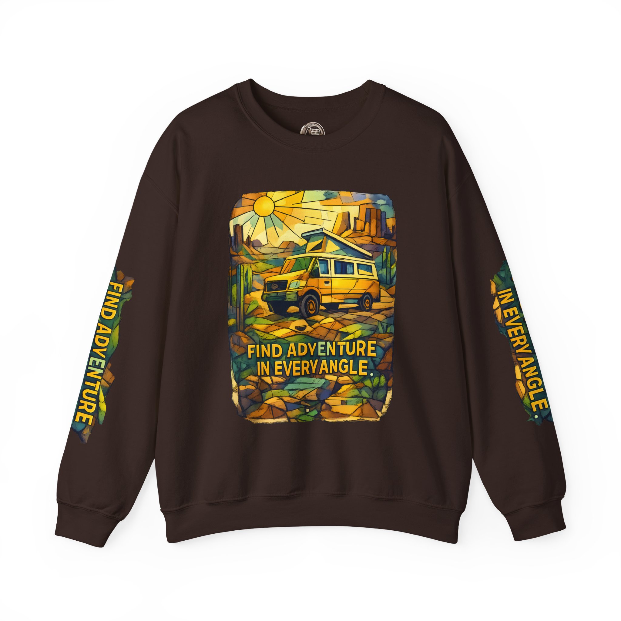 Unisex Heavy Blend™ Crewneck Sweatshirt — "Find Adventure In Every Corner" Design Cubic-Line