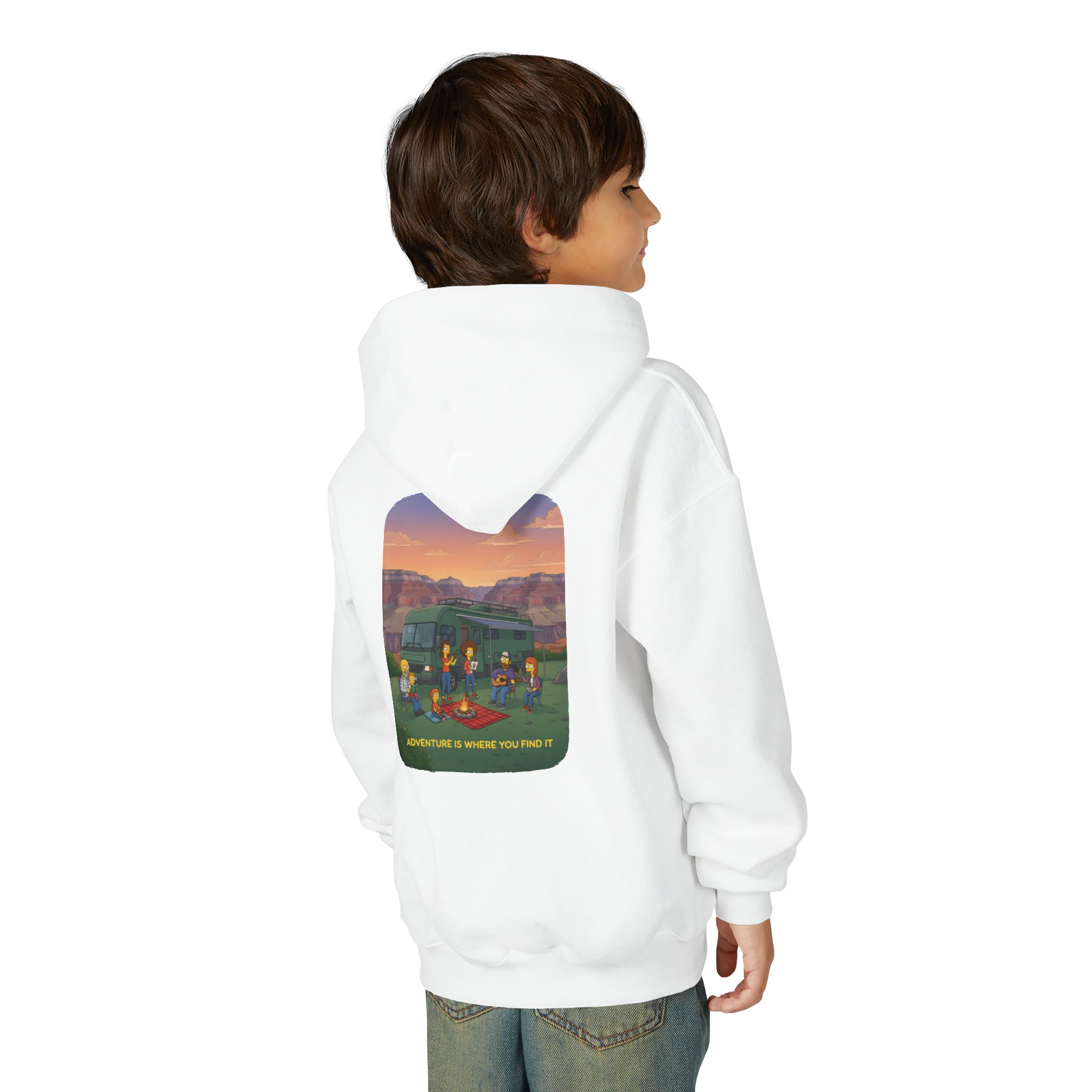 Youth Hoodie(Gildan) – "Adventure Is Where You Find It" (Design Sitcom-Line)