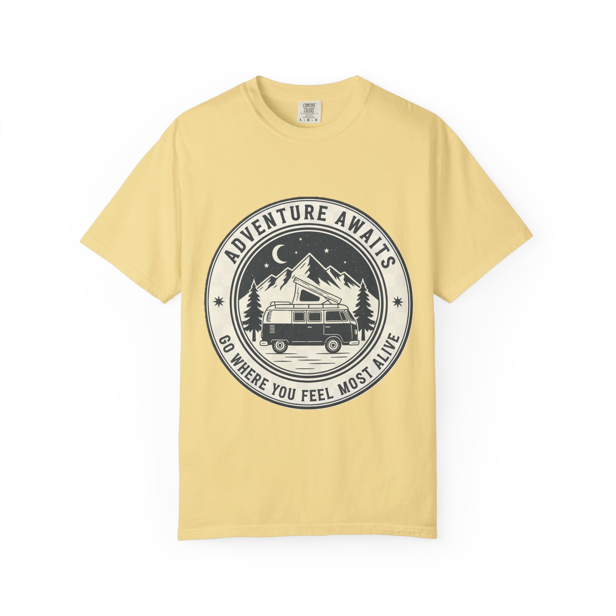 T-Shirt — "Adventure Awaits-Go Where You Feel Most Alive" (Only Front Printed) Outdoor Travel Tee