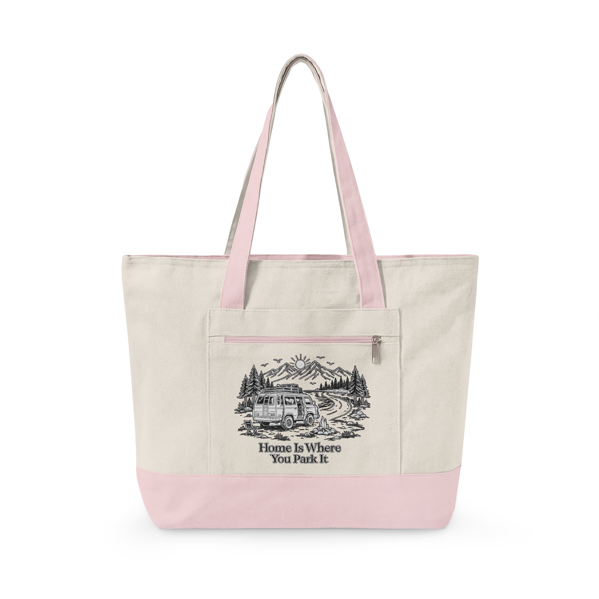 Zippered Canvas Tote — "Home Is Where You Park It" (Design Minimal-Line)
