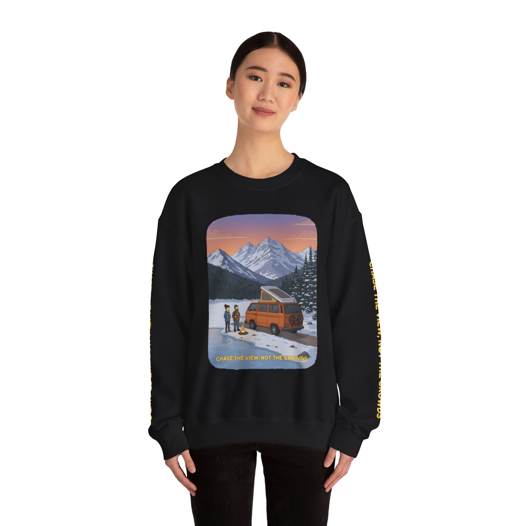 Unisex Heavy Blend™ Crewneck Sweatshirt — "Chase The Views-Not The Crowds"" Design Sitcom-Line