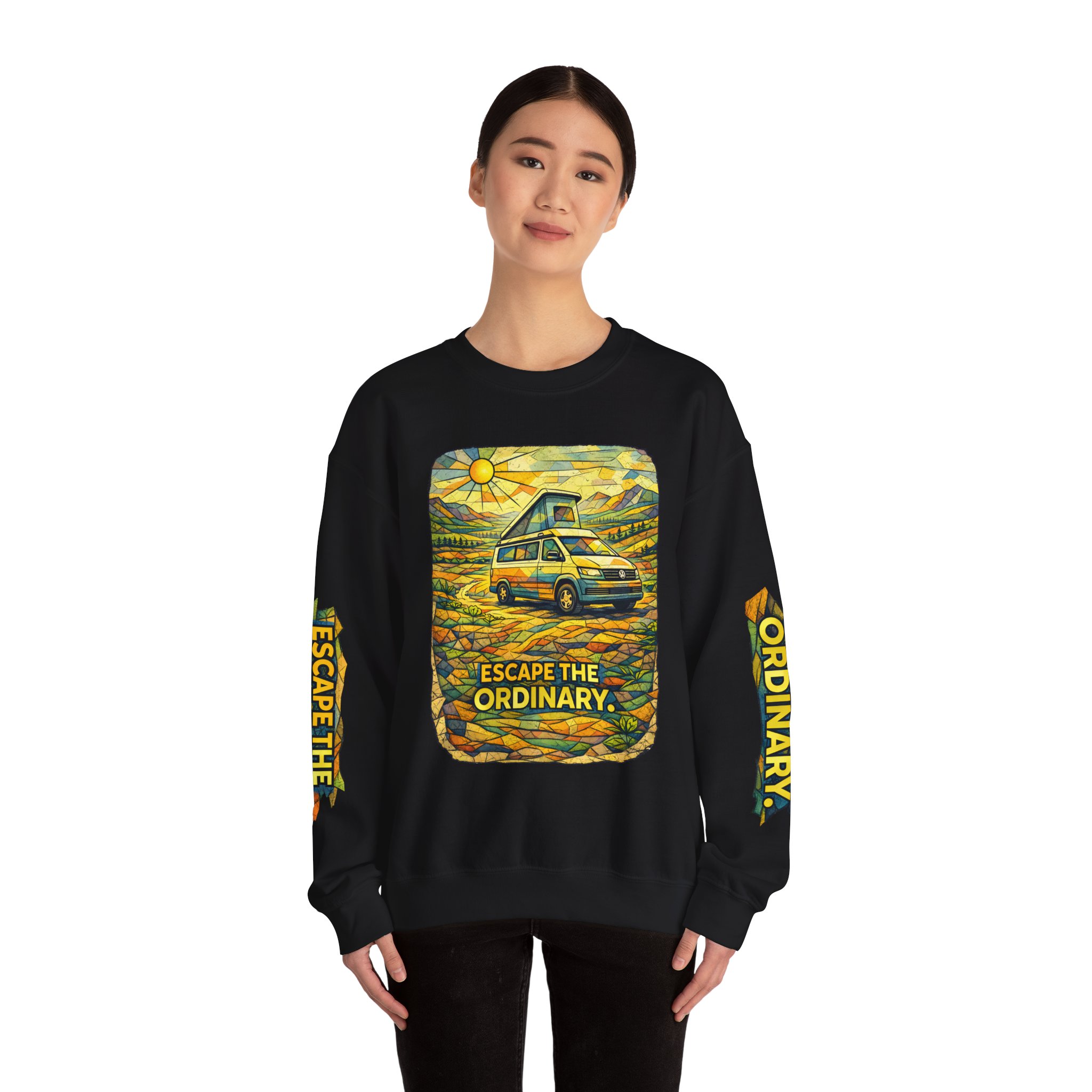 Unisex Heavy Blend™ Crewneck Sweatshirt — "Escape The Ordinary" Design Cubic-Line