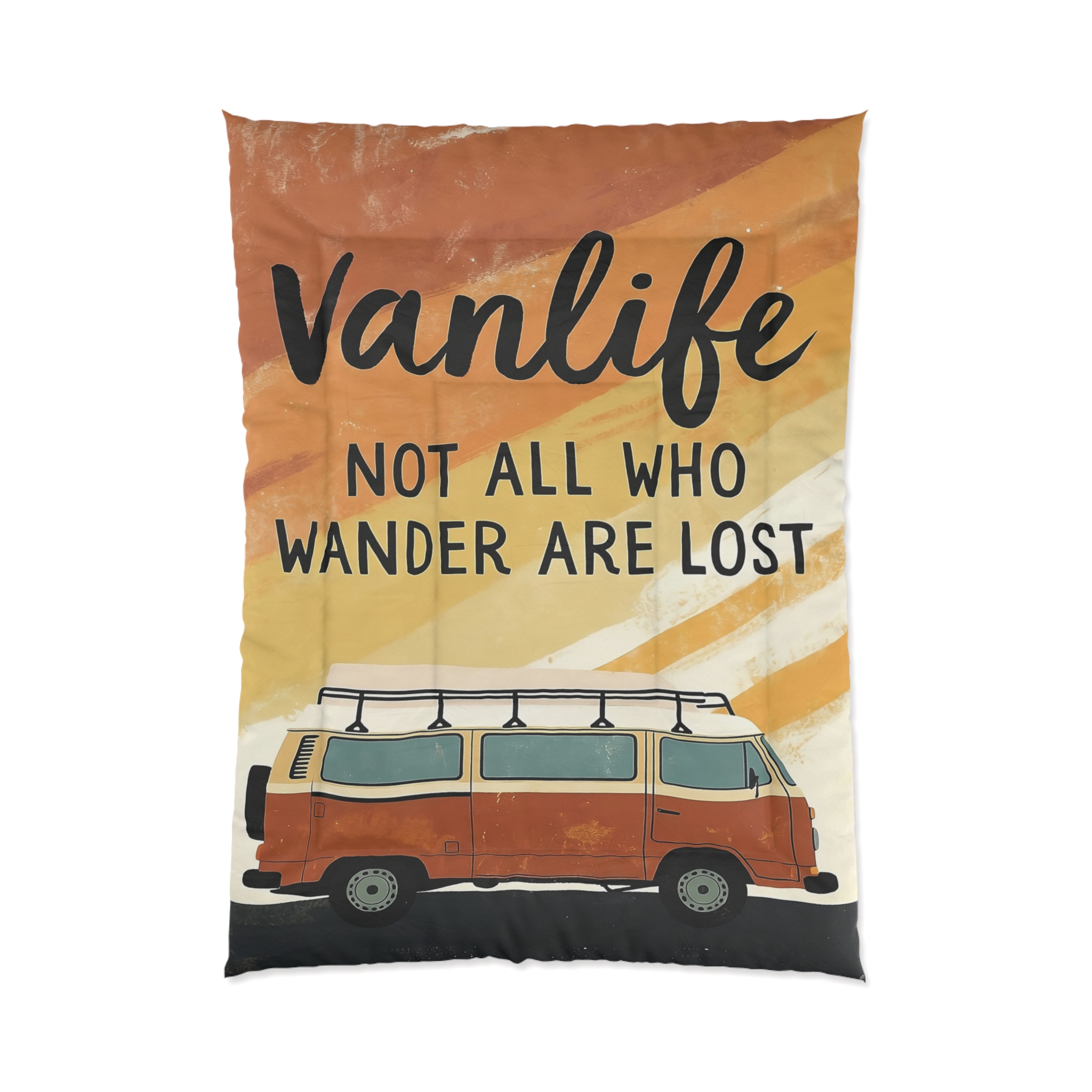 Comforter — “Vanlife: Not All Who Wander Are Lost” Retro Camper Bedding