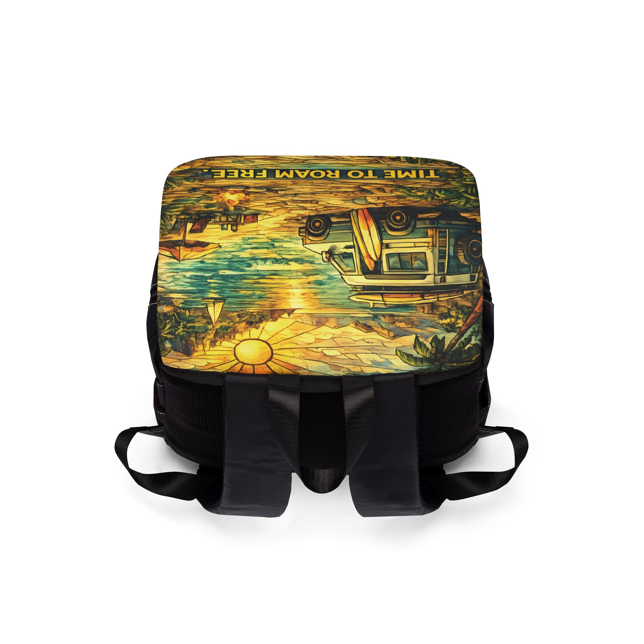 Unisex Casual Shoulder Backpack — "Time To Roam Free" Design Cubic-Line
