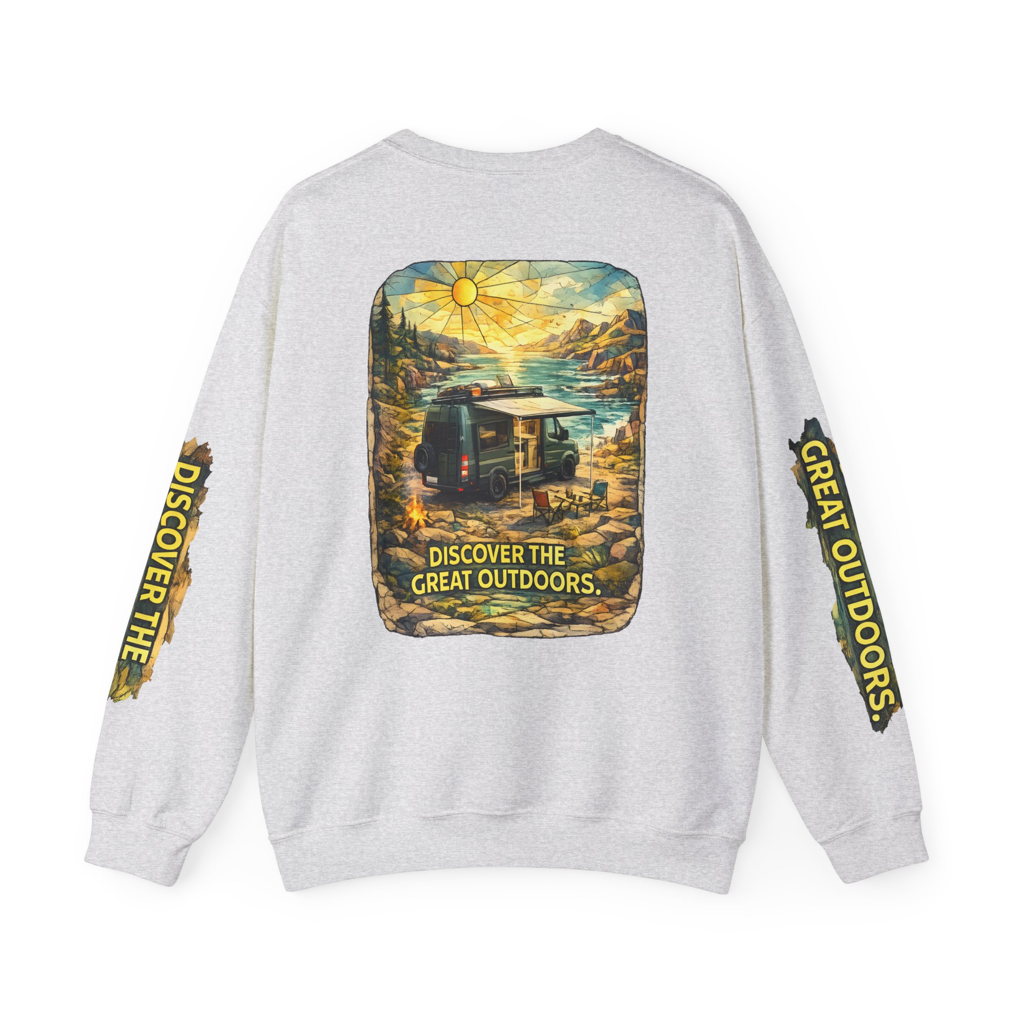 Unisex Heavy Blend™ Crewneck Sweatshirt — "Discover The Great Outdoors" Design Cubic-Line