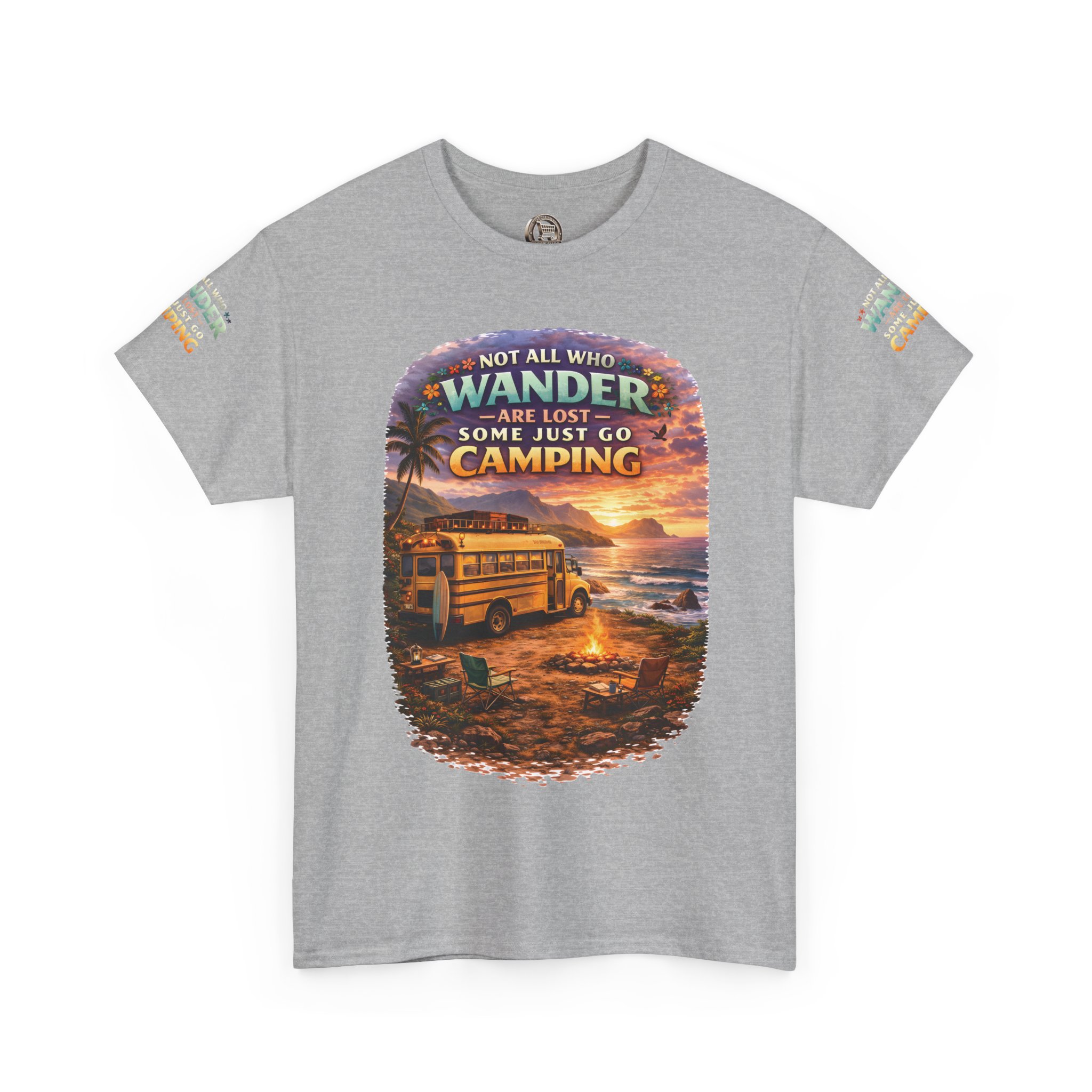 Unisex Heavy Cotton Tee — "Not All Who Wander Are Lost" Design Scenic-Line