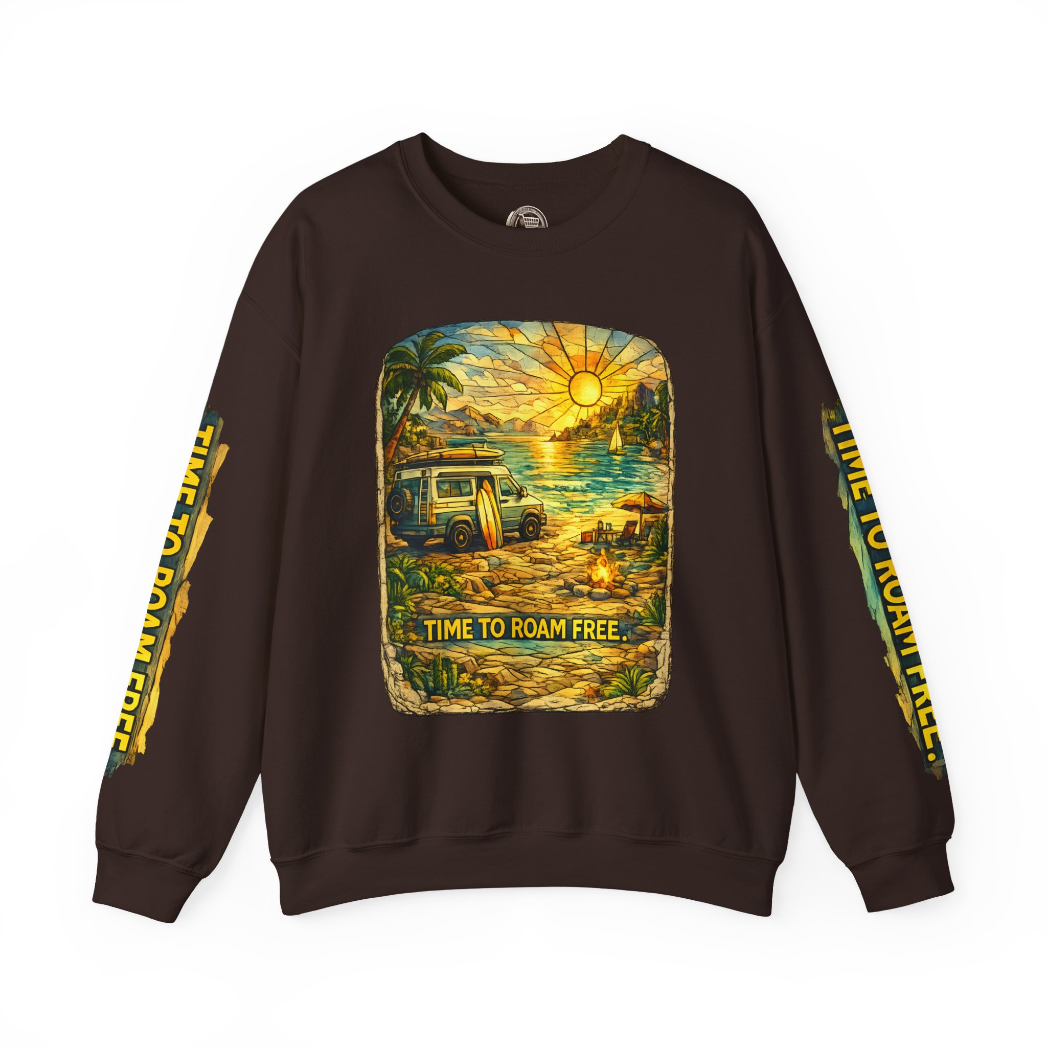 Unisex Heavy Blend™ Crewneck Sweatshirt — "Time To Roam Free" Design Cubic-Line
