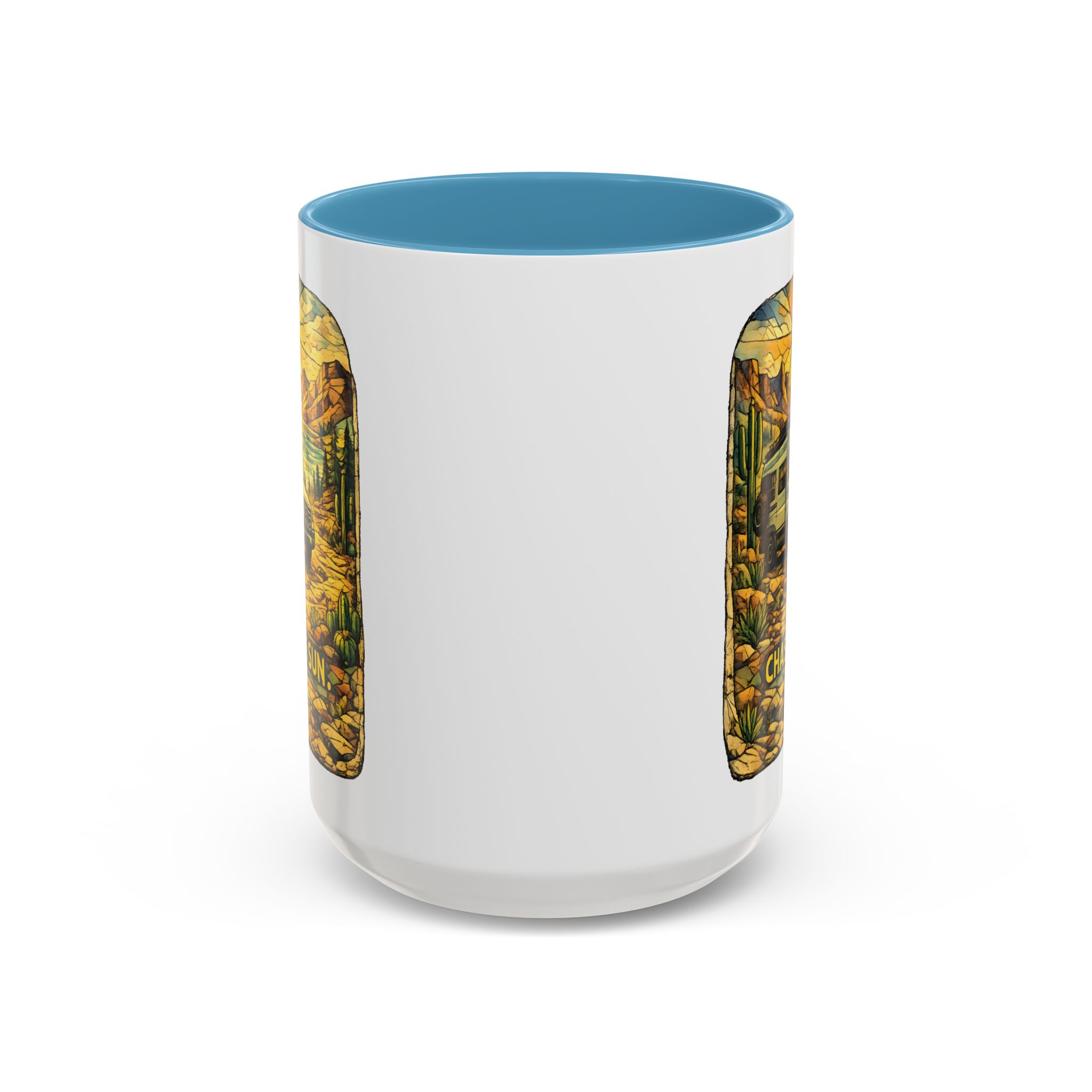 Accent Coffee Mug (11, 15oz) — "Chase The Sun" Design Cubic-Line