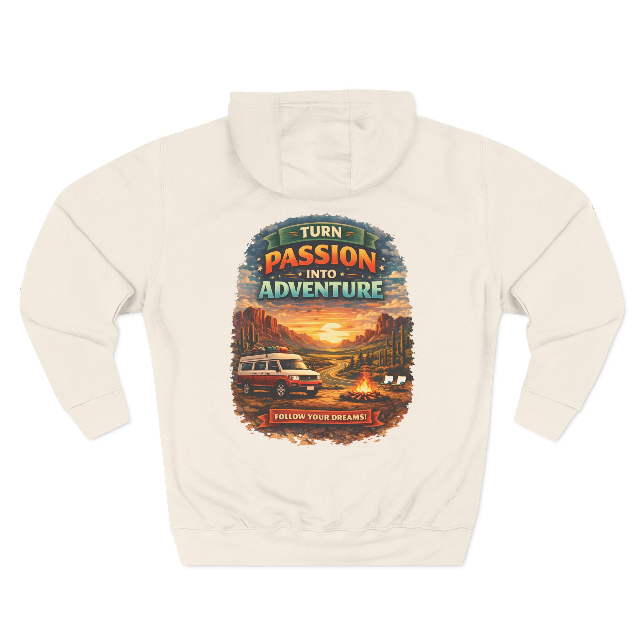 Three-Panel Fleece Hoodie - "Turn Passion Into Adventure" Design Scenic-Line