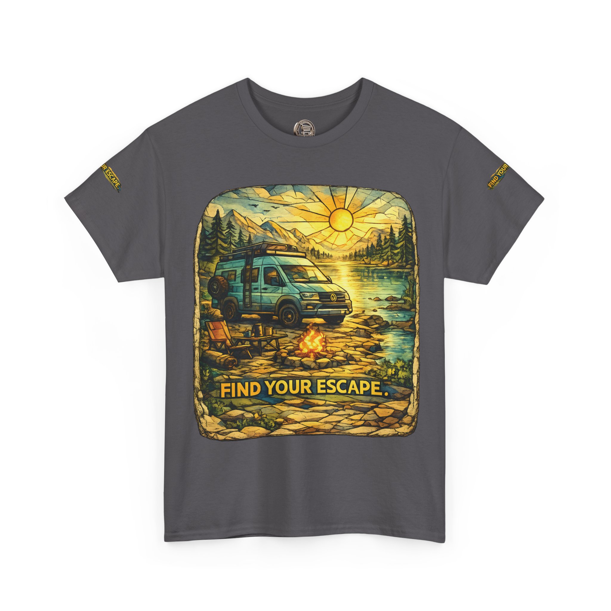 Unisex Heavy Cotton Tee — "Find Your Escape" Design Cubic-Line