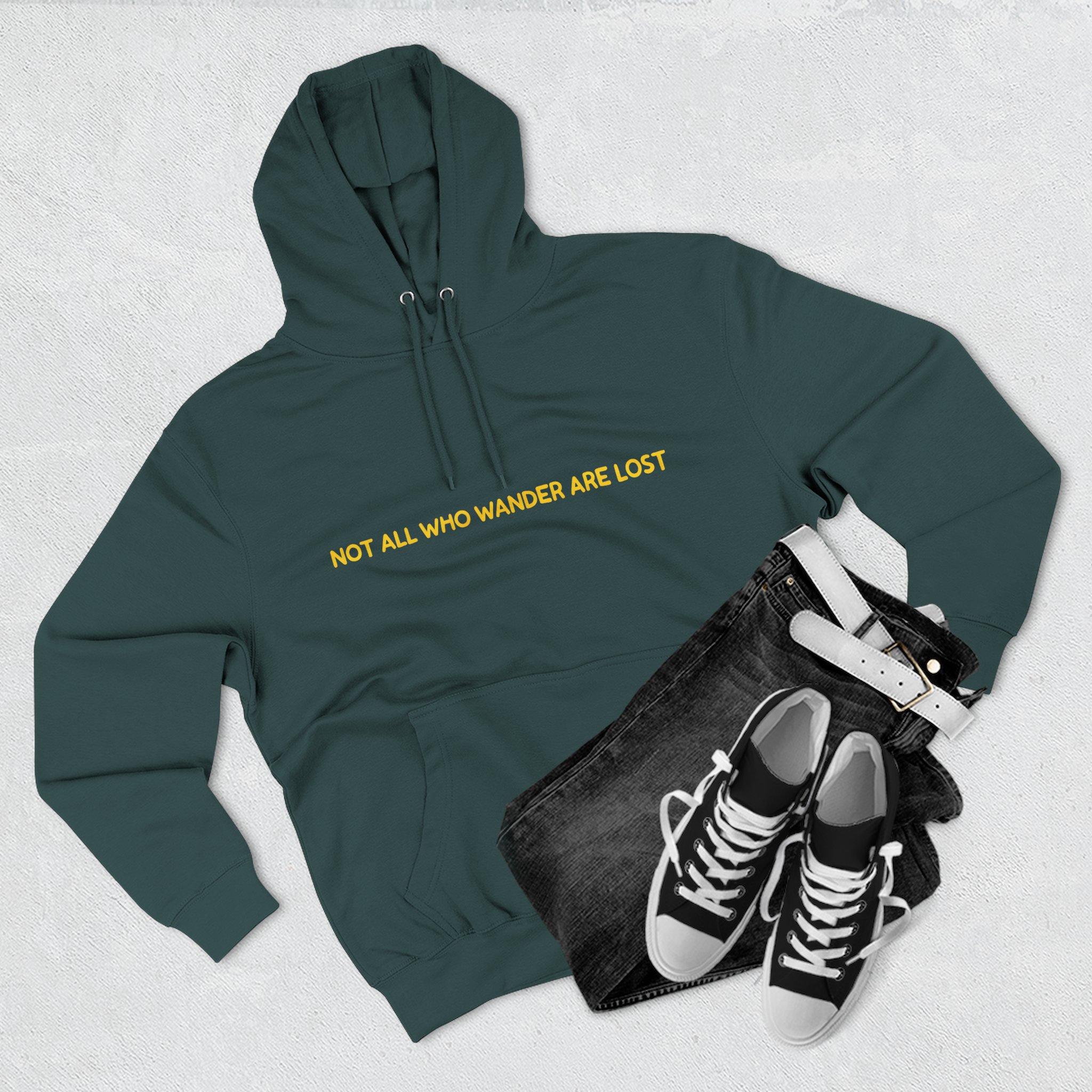 Three-Panel Fleece Hoodie - "Not All Who Wander Are Lost" Design Sitcom-Line