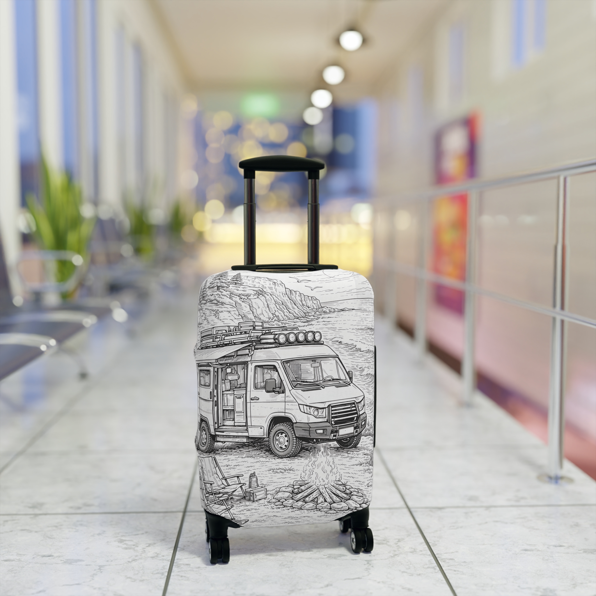 Luggage Cover — Adventure Camper Sketch Travel Suitcase