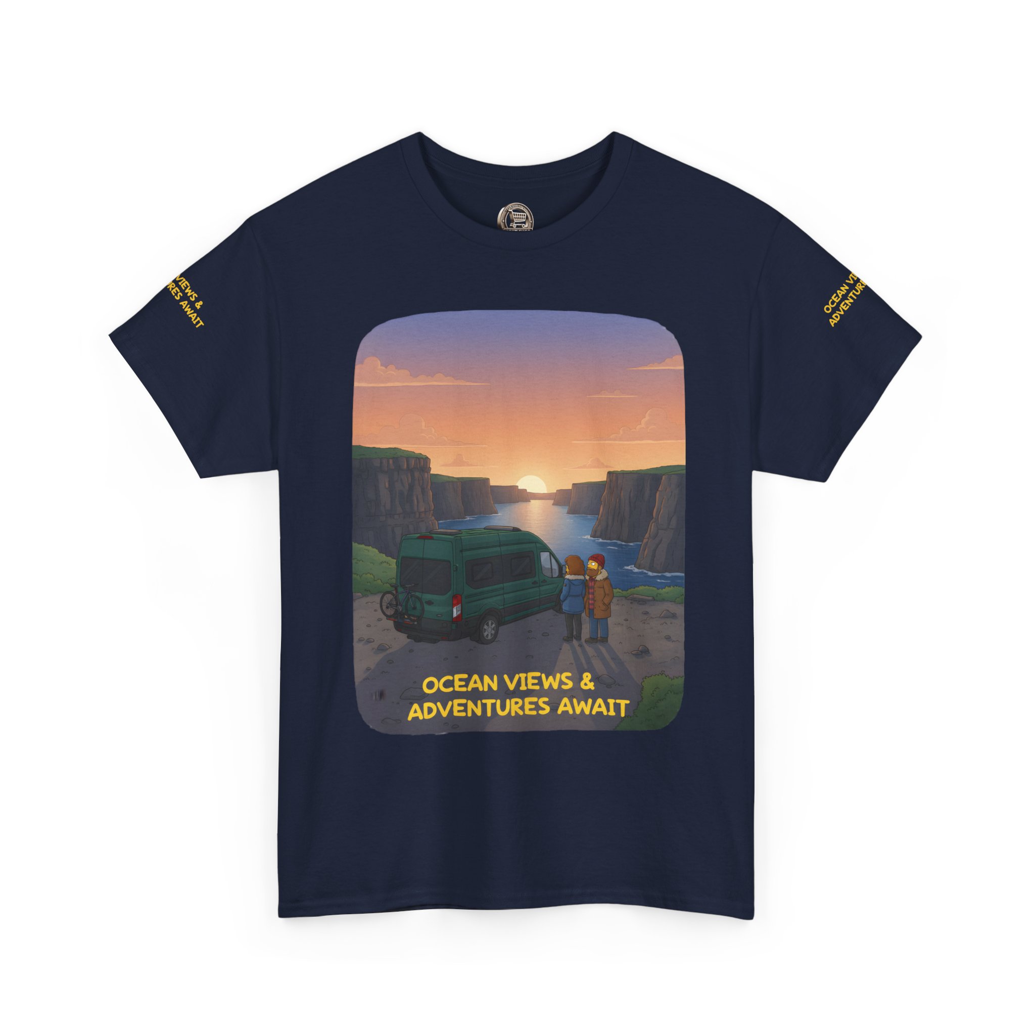 Unisex Heavy Cotton Tee — "Ocean Views-Adventures Awaits" Design Sitcom-Line