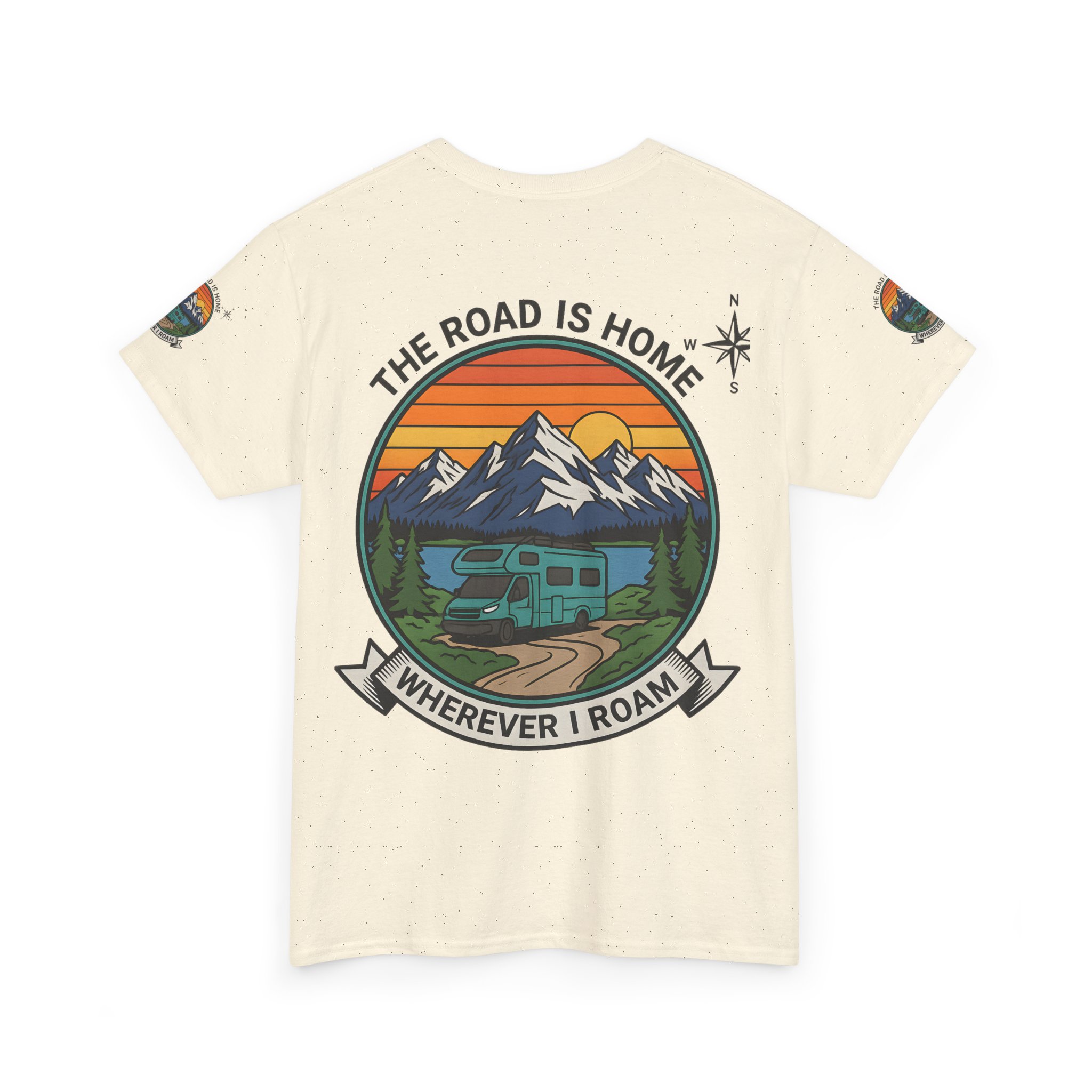Unisex Heavy Cotton Tee  — 'The Road Is Home, Wherever I Roam' Retro Camper Tee