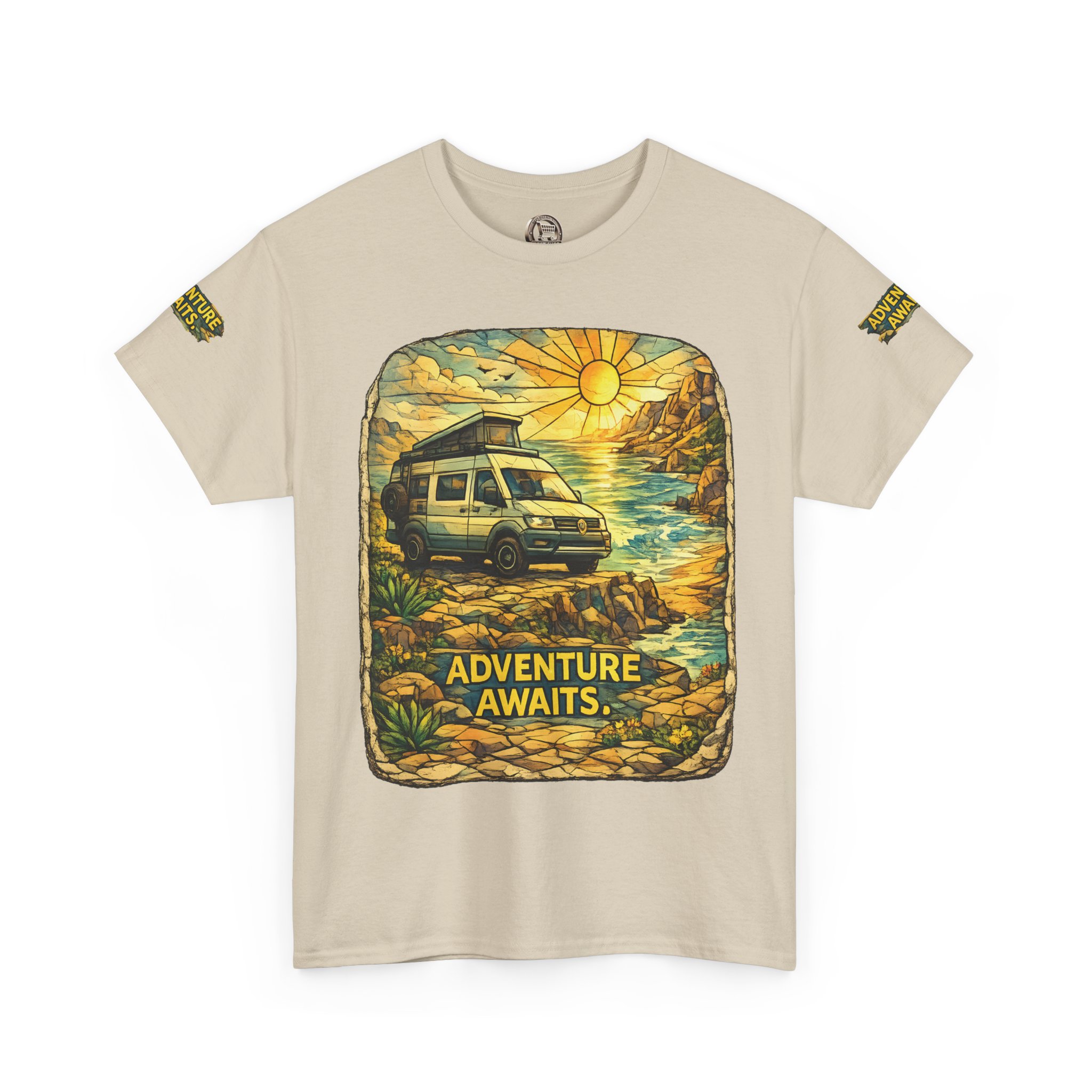Unisex Heavy Cotton Tee — "Adventure Awaits" Design Cubic-Line