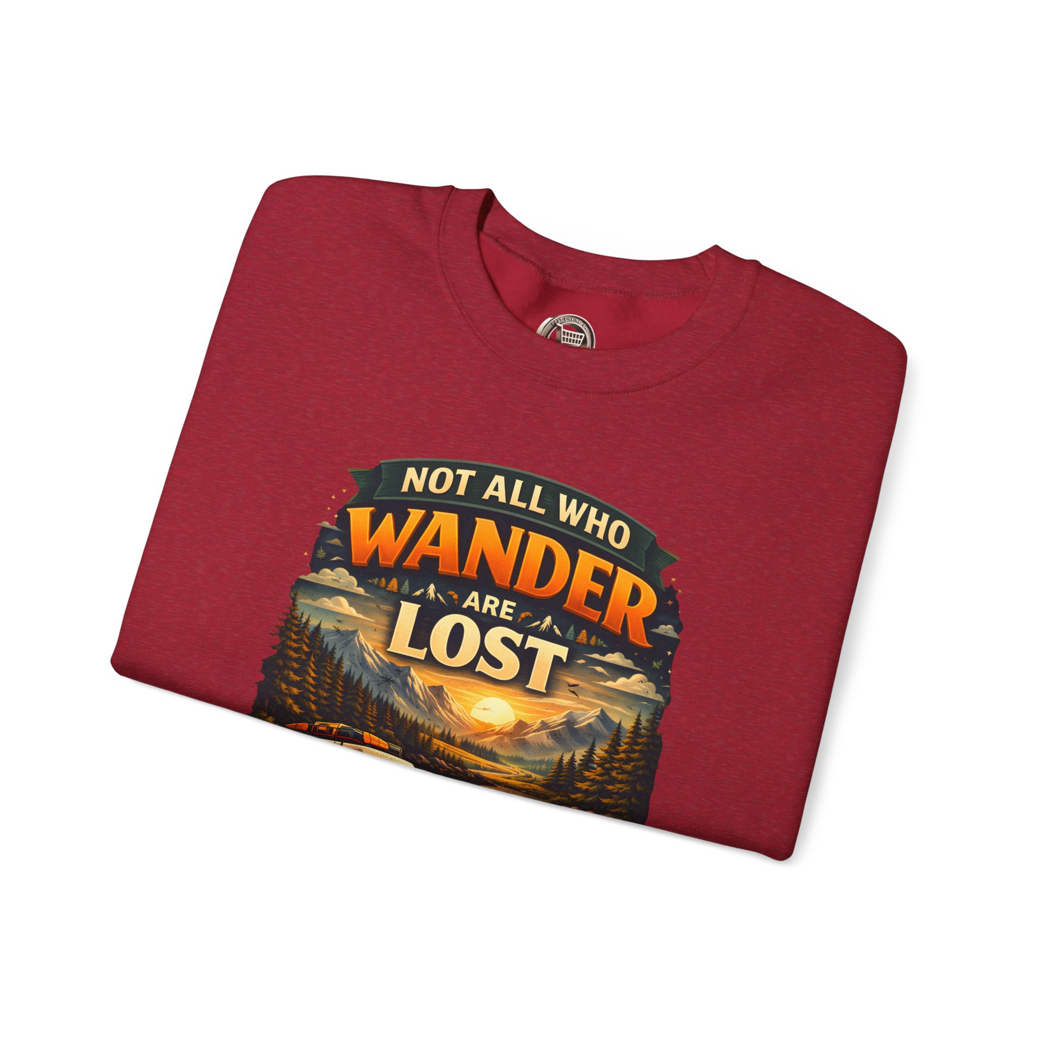 Unisex Heavy Blend™ Crewneck Sweatshirt — "Not All Who Wander Are Lost" Design Scenic-Line