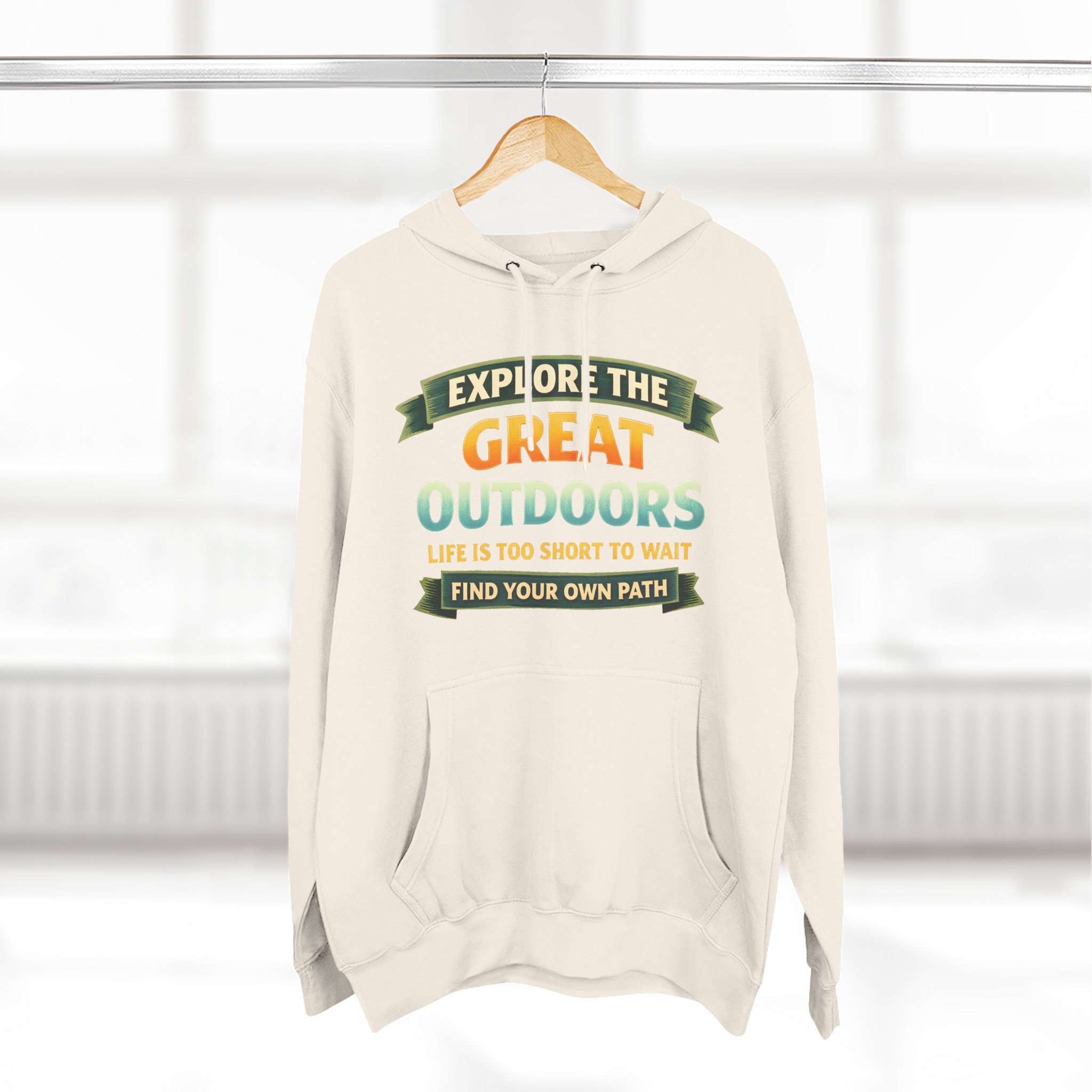 Three-Panel Fleece Hoodie - "Explore The Great Outdoors" Design Scenic-Line
